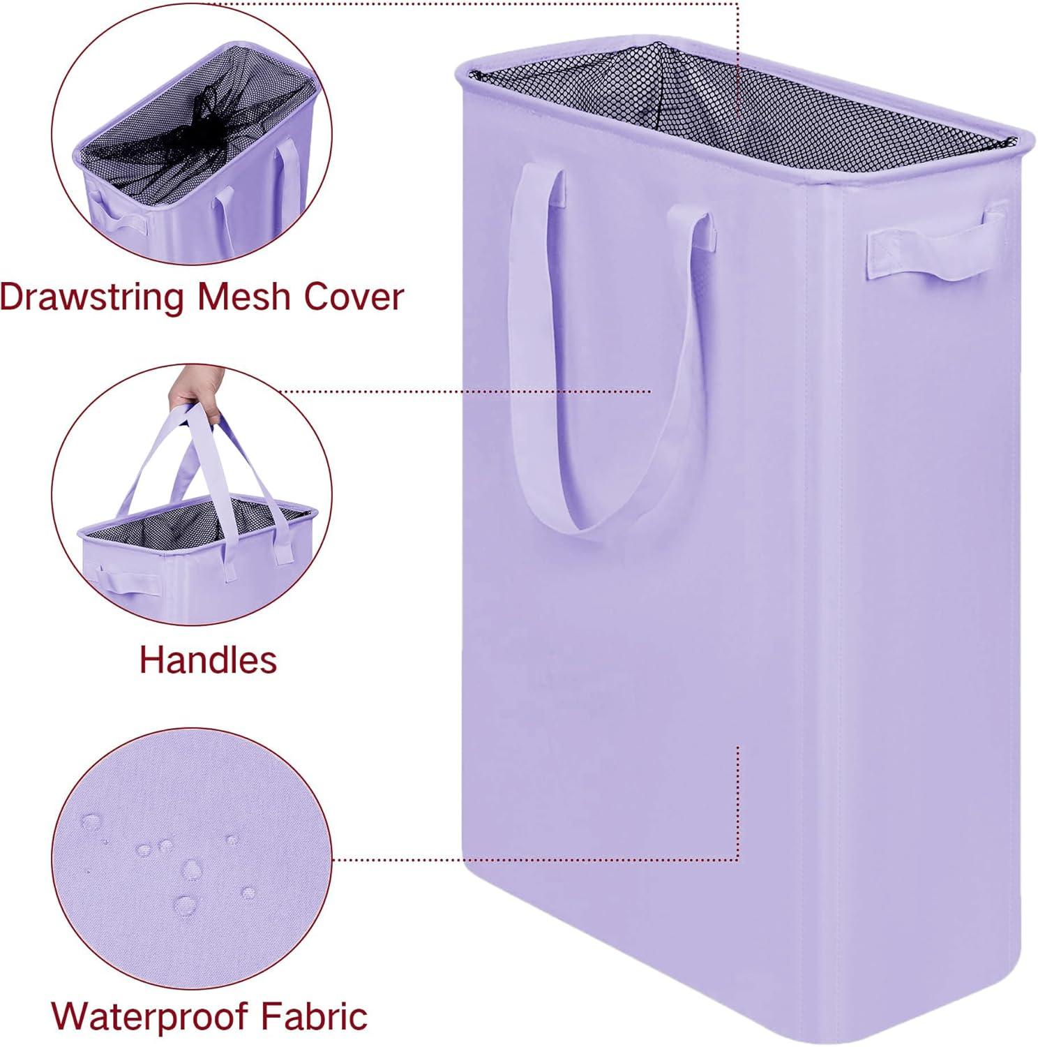imageefluky Slim Laundry Basket Narrow Laundry Hamper with Handles Collapsible Dirty Clothes Hamper Tall Laundry Bin for Laundry Room Dorm and Bedroom 127 Gallons48L BlackLight Purple
