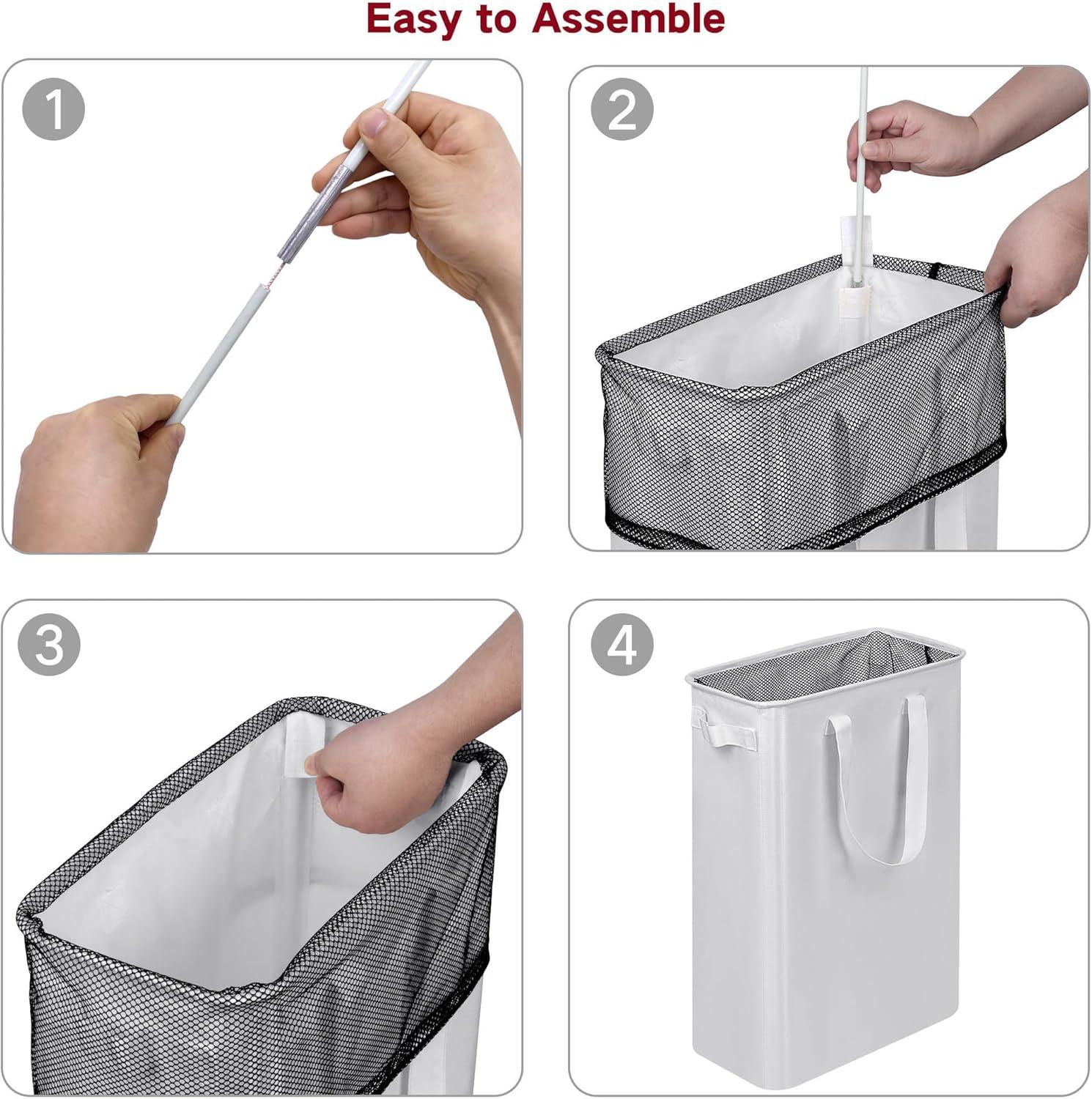 imageefluky Slim Laundry Basket Narrow Laundry Hamper with Handles Collapsible Dirty Clothes Hamper Tall Laundry Bin for Laundry Room Dorm and Bedroom 127 Gallons48L BlackWhite