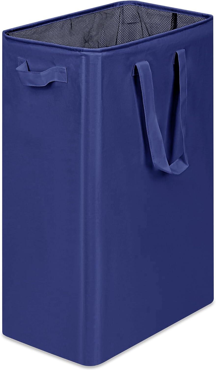 imageefluky Slim Laundry Basket Narrow Laundry Hamper with Handles Collapsible Dirty Clothes Hamper Tall Laundry Bin for Laundry Room Dorm and Bedroom 127 Gallons48L BlackBlue