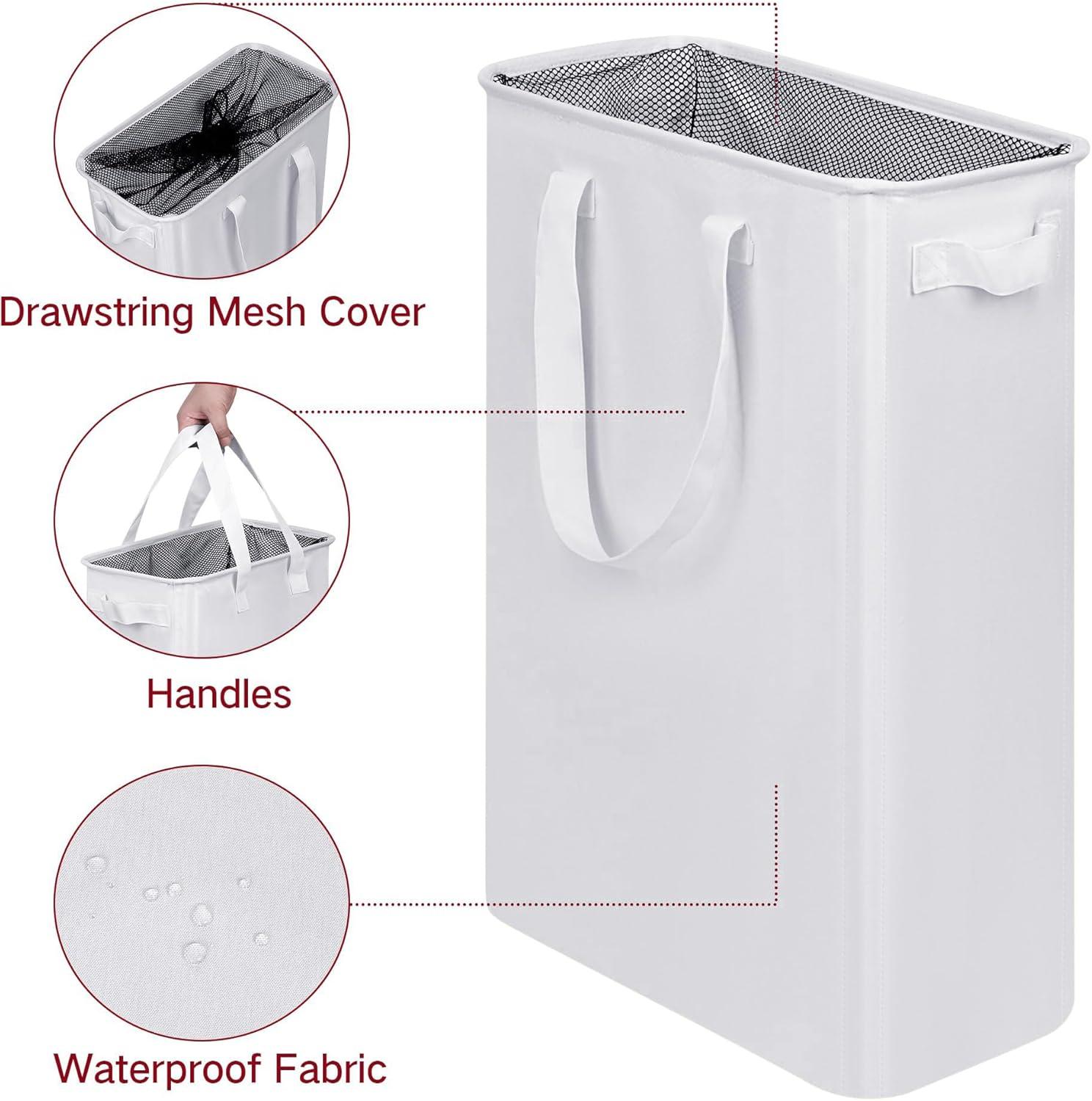 imageefluky Slim Laundry Basket Narrow Laundry Hamper with Handles Collapsible Dirty Clothes Hamper Tall Laundry Bin for Laundry Room Dorm and Bedroom 127 Gallons48L BlackWhite