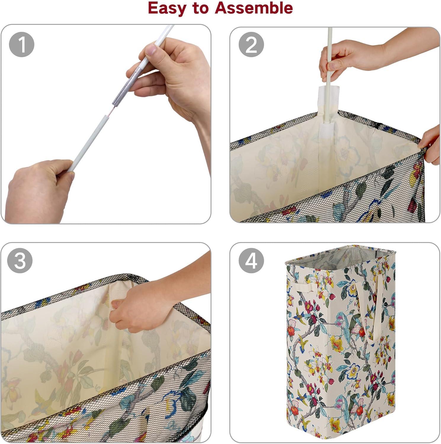 imageefluky Slim Laundry Basket Narrow Laundry Hamper with Handles Collapsible Dirty Clothes Hamper Tall Laundry Bin for Laundry Room Dorm and Bedroom 127 Gallons48L BlackFloral