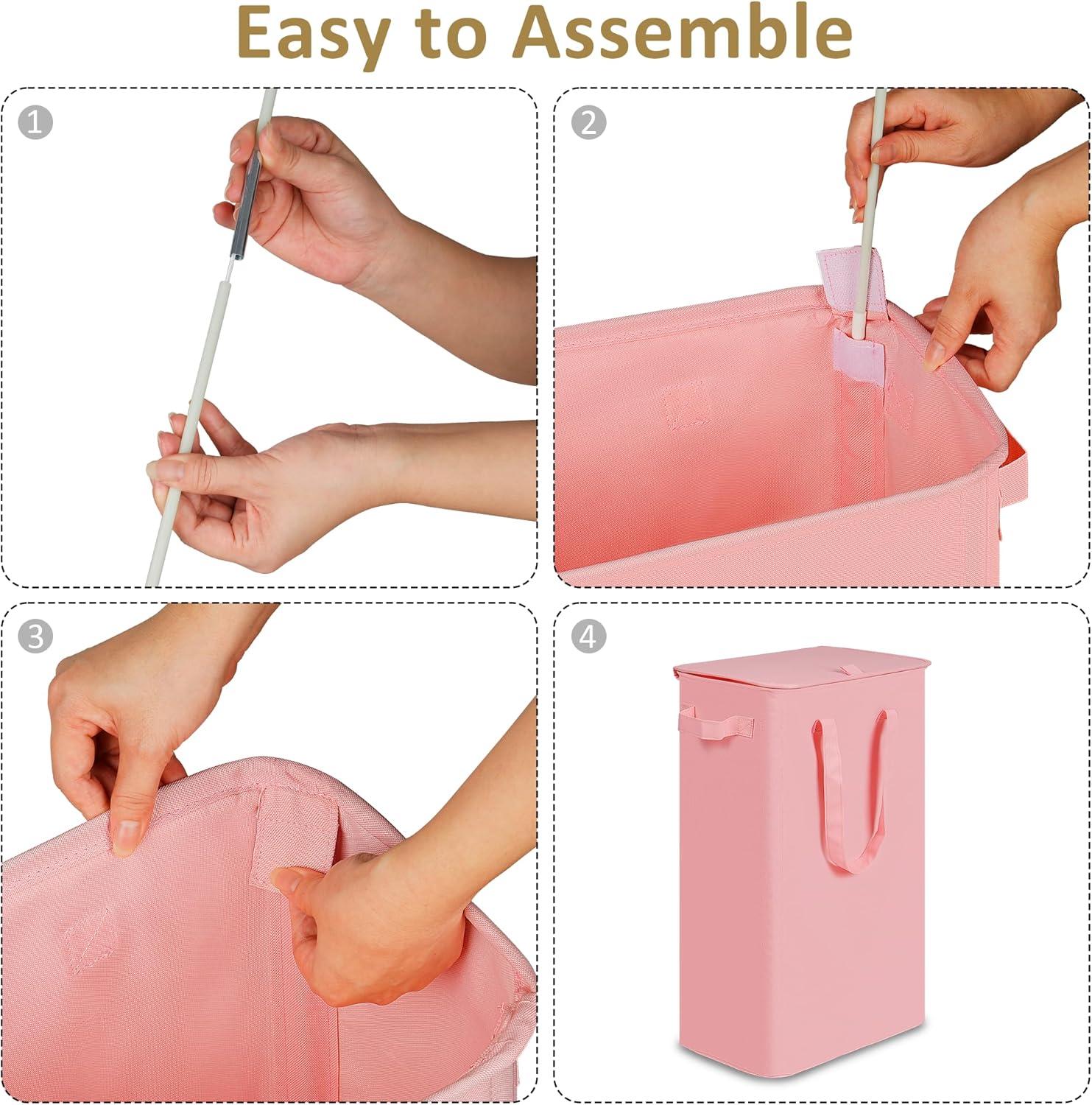 imageefluky Slim Laundry Basket Narrow Laundry Hamper with Handles Collapsible Dirty Clothes Hamper Tall Laundry Bin for Laundry Room Dorm and Bedroom 127 Gallons48L BlackPink