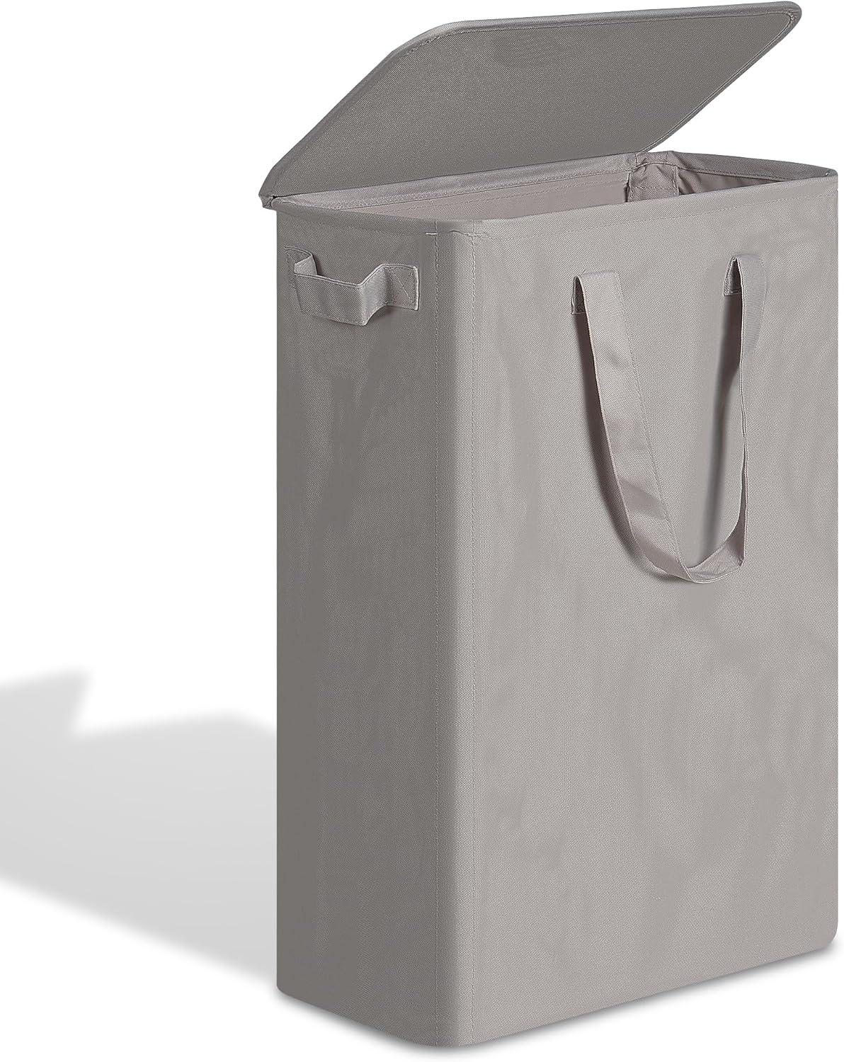 imageefluky Slim Laundry Basket Narrow Laundry Hamper with Handles Collapsible Dirty Clothes Hamper Tall Laundry Bin for Laundry Room Dorm and Bedroom 127 Gallons48L BlackGrey