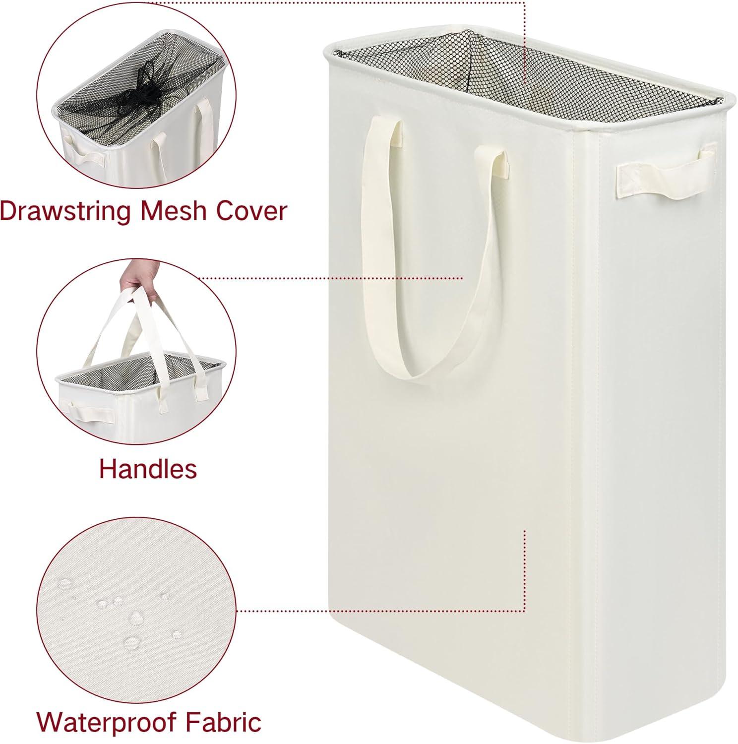 imageefluky Slim Laundry Basket Narrow Laundry Hamper with Handles Collapsible Dirty Clothes Hamper Tall Laundry Bin for Laundry Room Dorm and Bedroom 127 Gallons48L BlackBeige