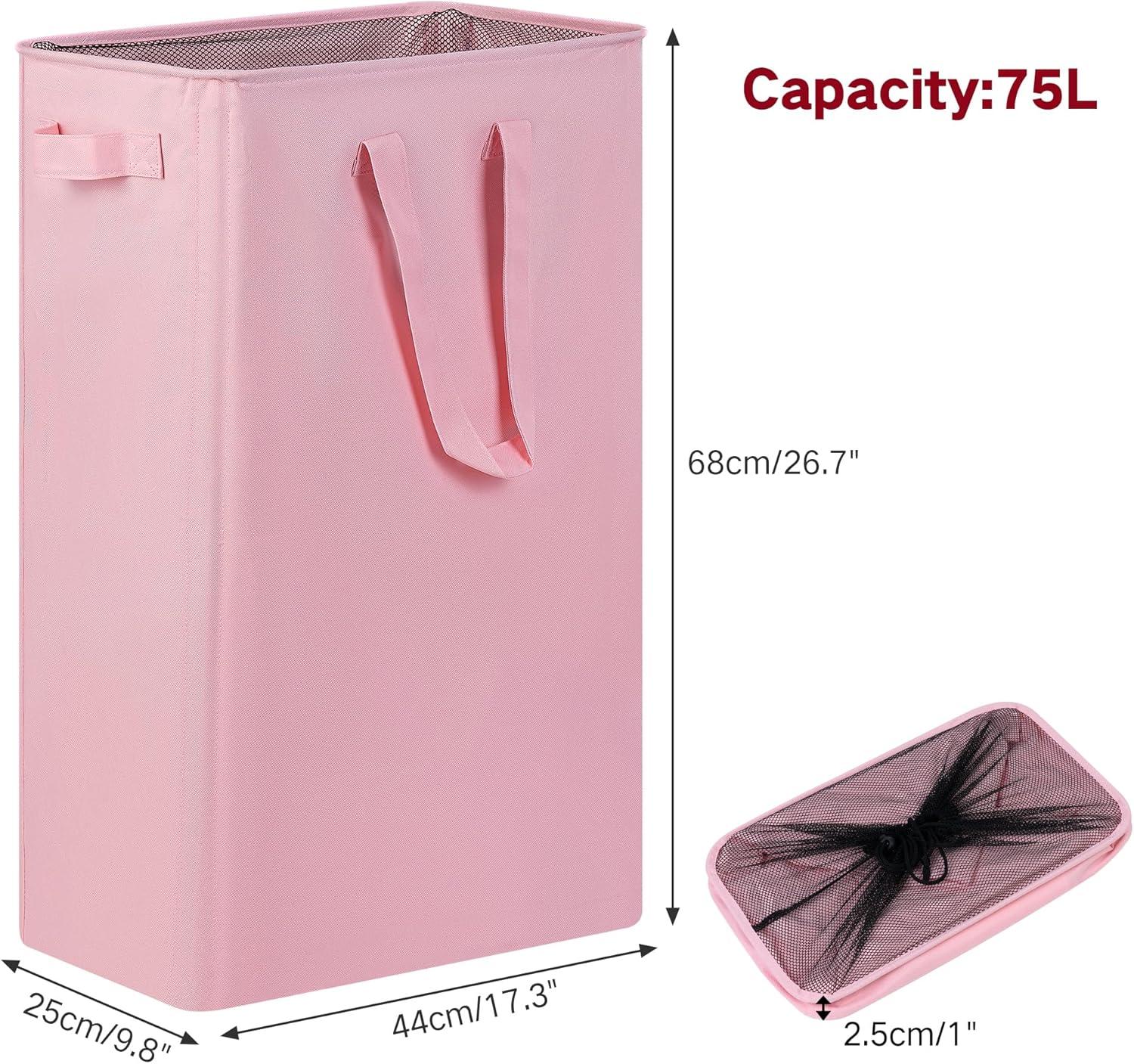 imageefluky Slim Laundry Basket Narrow Laundry Hamper with Handles Collapsible Dirty Clothes Hamper Tall Laundry Bin for Laundry Room Dorm and Bedroom 127 Gallons48L BlackPink
