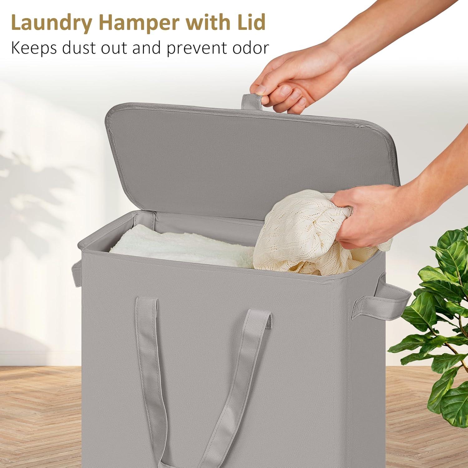 imageefluky Slim Laundry Basket Narrow Laundry Hamper with Handles Collapsible Dirty Clothes Hamper Tall Laundry Bin for Laundry Room Dorm and Bedroom 127 Gallons48L BlackGrey