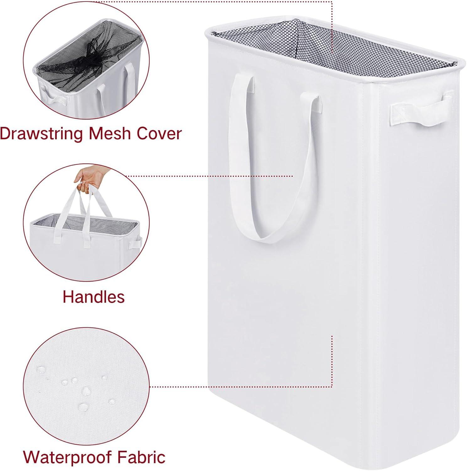 imageefluky Slim Laundry Basket Narrow Laundry Hamper with Handles Collapsible Dirty Clothes Hamper Tall Laundry Bin for Laundry Room Dorm and Bedroom 127 Gallons48L BlackWhite