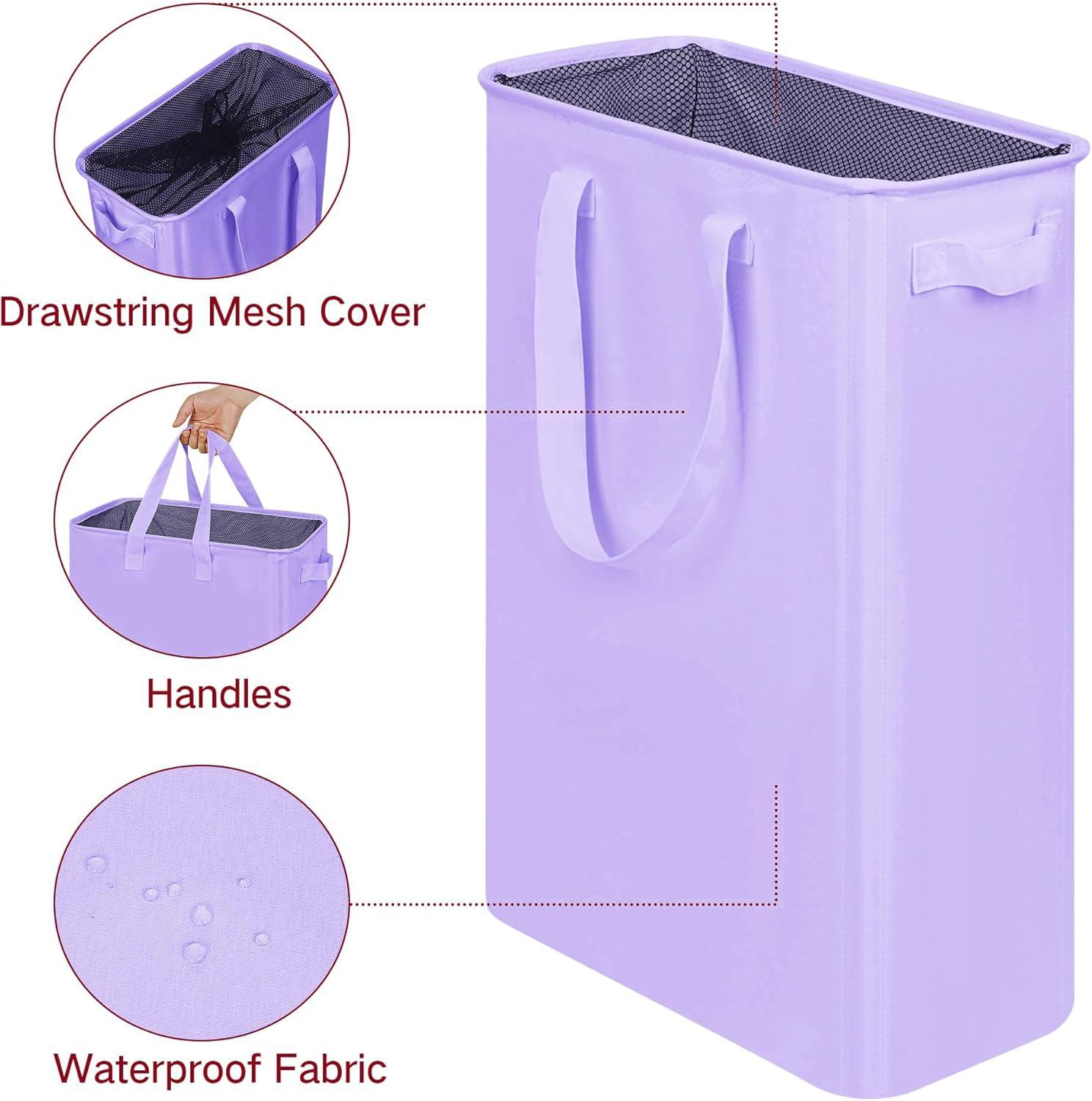 imageefluky Slim Laundry Basket Narrow Laundry Hamper with Handles Collapsible Dirty Clothes Hamper Tall Laundry Bin for Laundry Room Dorm and Bedroom 127 Gallons48L BlackLight Purple