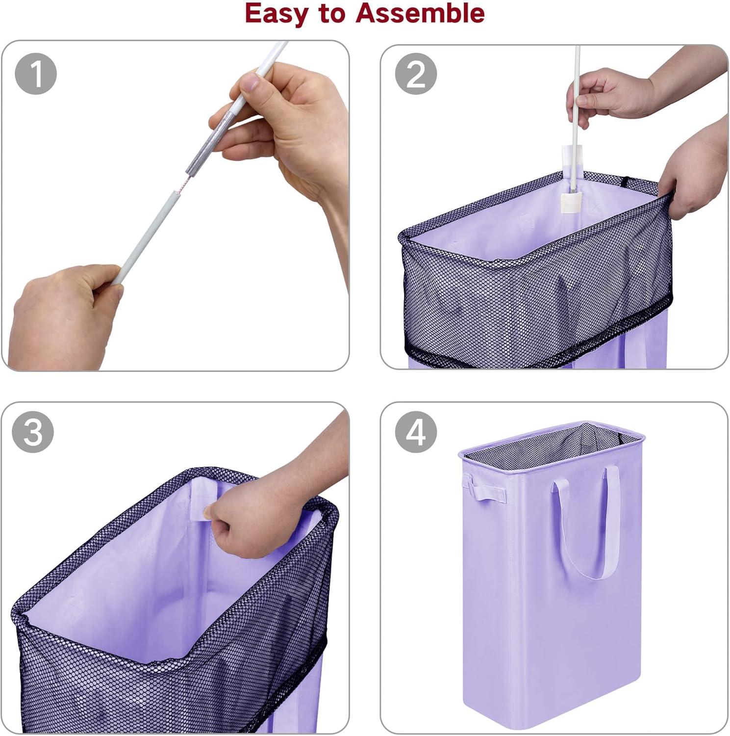 imageefluky Slim Laundry Basket Narrow Laundry Hamper with Handles Collapsible Dirty Clothes Hamper Tall Laundry Bin for Laundry Room Dorm and Bedroom 127 Gallons48L BlackLight Purple