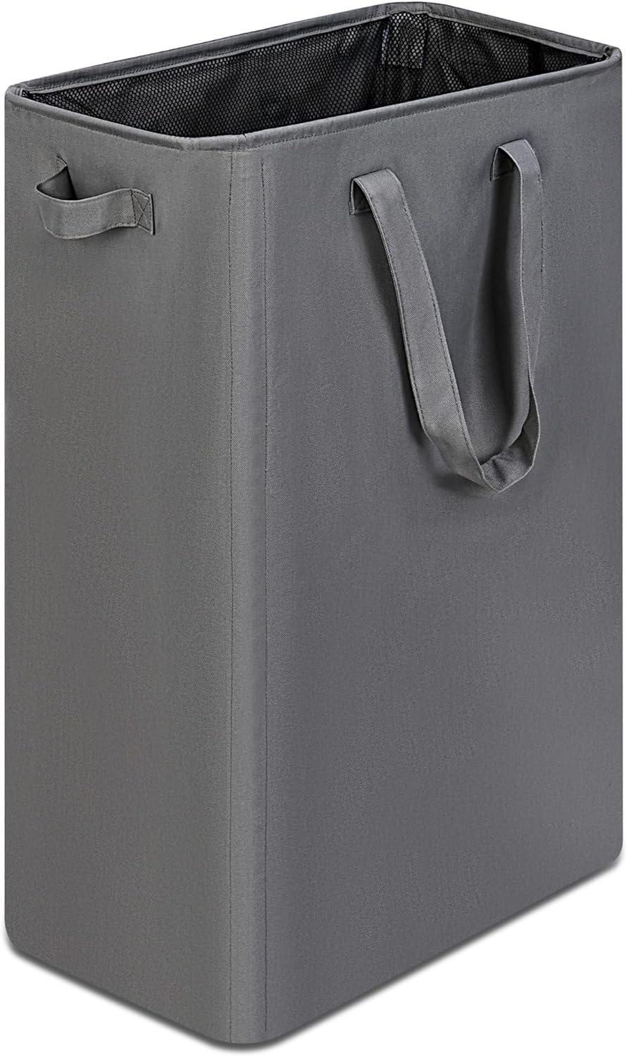 imageefluky Slim Laundry Basket Narrow Laundry Hamper with Handles Collapsible Dirty Clothes Hamper Tall Laundry Bin for Laundry Room Dorm and Bedroom 127 Gallons48L BlackGrey
