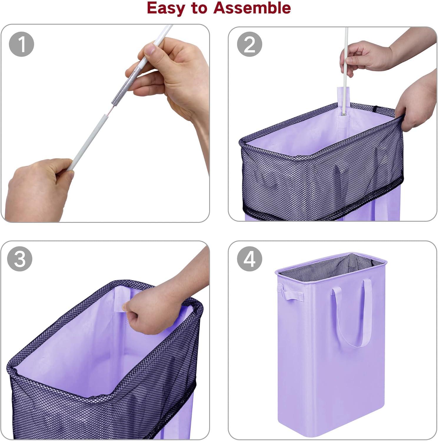 imageefluky Slim Laundry Basket Narrow Laundry Hamper with Handles Collapsible Dirty Clothes Hamper Tall Laundry Bin for Laundry Room Dorm and Bedroom 127 Gallons48L BlackLight Purple