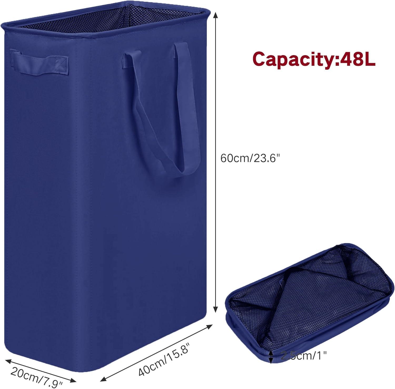 imageefluky Slim Laundry Basket Narrow Laundry Hamper with Handles Collapsible Dirty Clothes Hamper Tall Laundry Bin for Laundry Room Dorm and Bedroom 127 Gallons48L BlackBlue