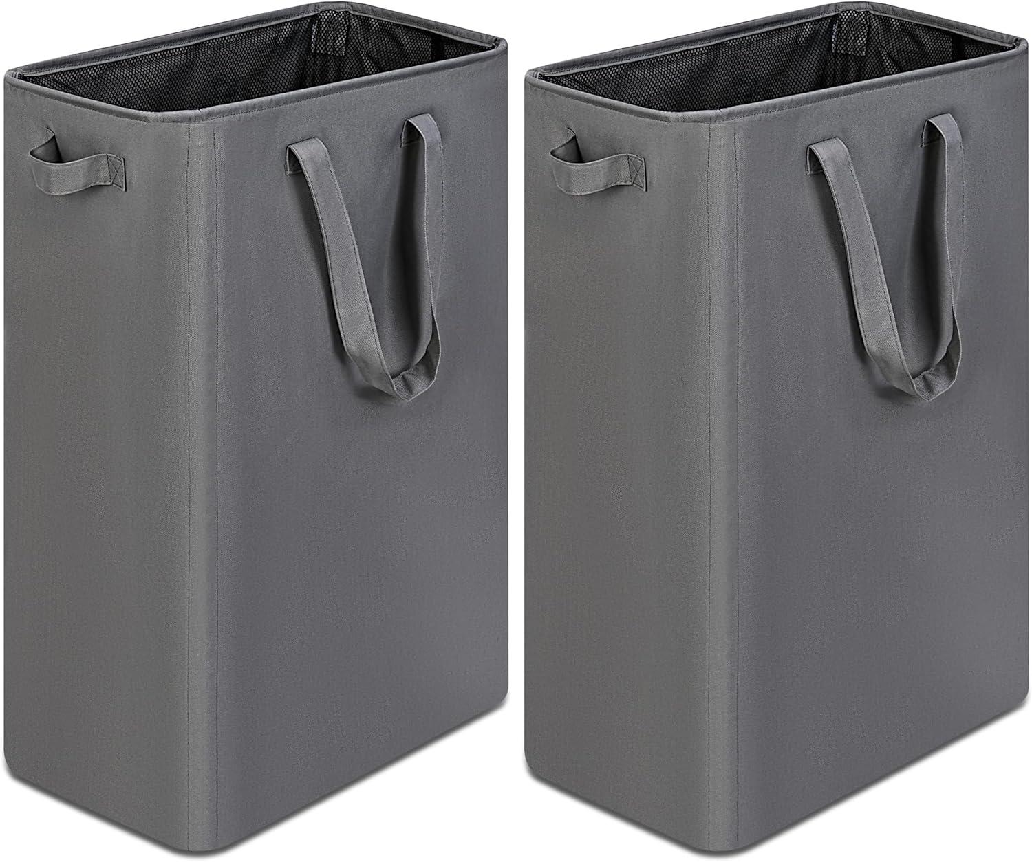 imageefluky Slim Laundry Basket Narrow Laundry Hamper with Handles Collapsible Dirty Clothes Hamper Tall Laundry Bin for Laundry Room Dorm and Bedroom 127 Gallons48L BlackGrey