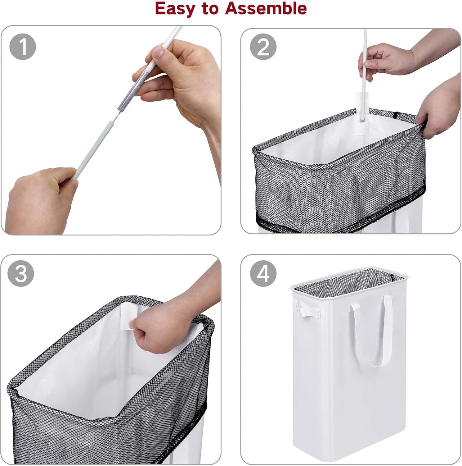 imageefluky Slim Laundry Basket Narrow Laundry Hamper with Handles Collapsible Dirty Clothes Hamper Tall Laundry Bin for Laundry Room Dorm and Bedroom 127 Gallons48L BlackWhite