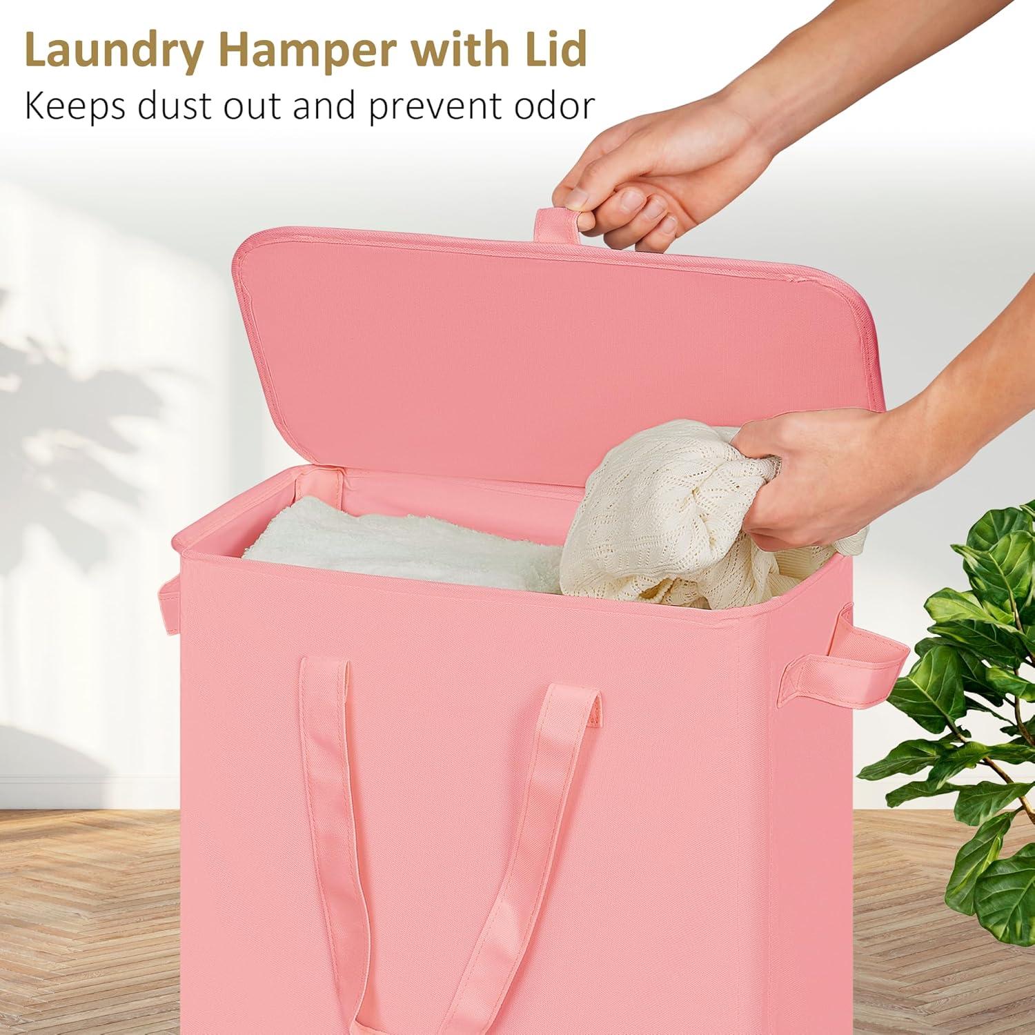 imageefluky Slim Laundry Basket Narrow Laundry Hamper with Handles Collapsible Dirty Clothes Hamper Tall Laundry Bin for Laundry Room Dorm and Bedroom 127 Gallons48L BlackPink