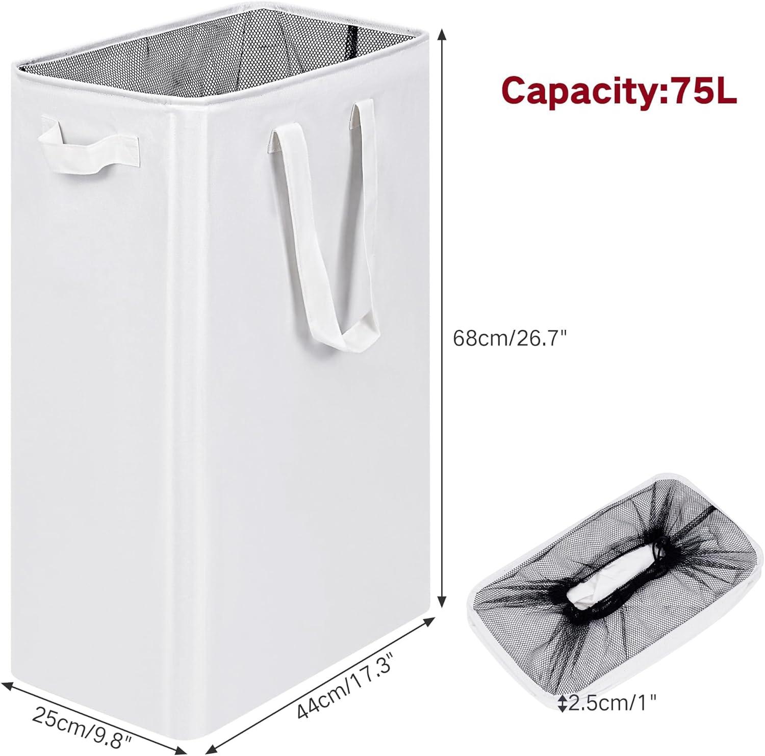imageefluky Slim Laundry Basket Narrow Laundry Hamper with Handles Collapsible Dirty Clothes Hamper Tall Laundry Bin for Laundry Room Dorm and Bedroom 127 Gallons48L BlackWhite