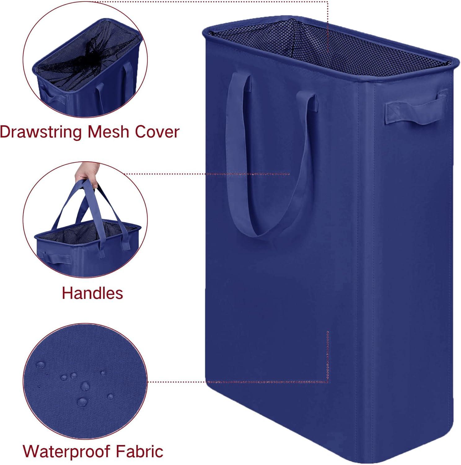 imageefluky Slim Laundry Basket Narrow Laundry Hamper with Handles Collapsible Dirty Clothes Hamper Tall Laundry Bin for Laundry Room Dorm and Bedroom 127 Gallons48L BlackBlue
