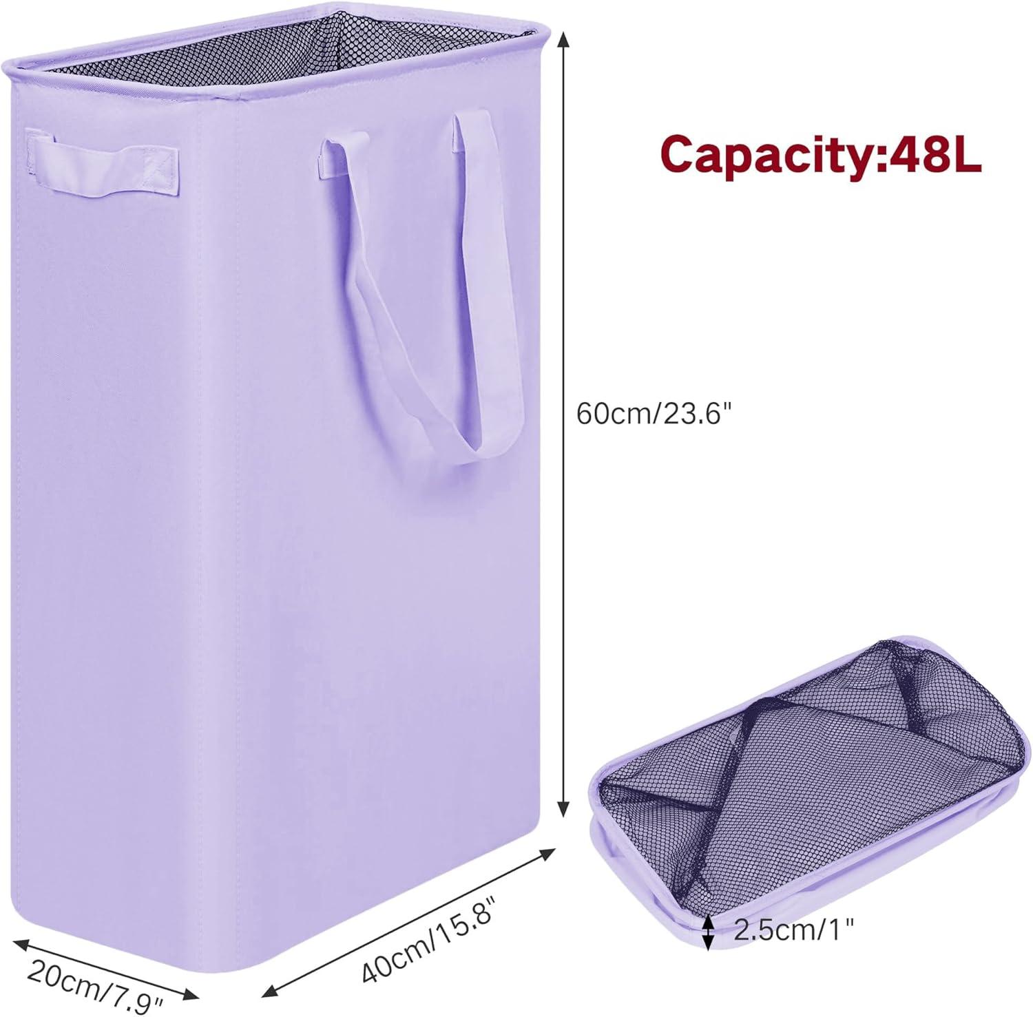 imageefluky Slim Laundry Basket Narrow Laundry Hamper with Handles Collapsible Dirty Clothes Hamper Tall Laundry Bin for Laundry Room Dorm and Bedroom 127 Gallons48L BlackLight Purple