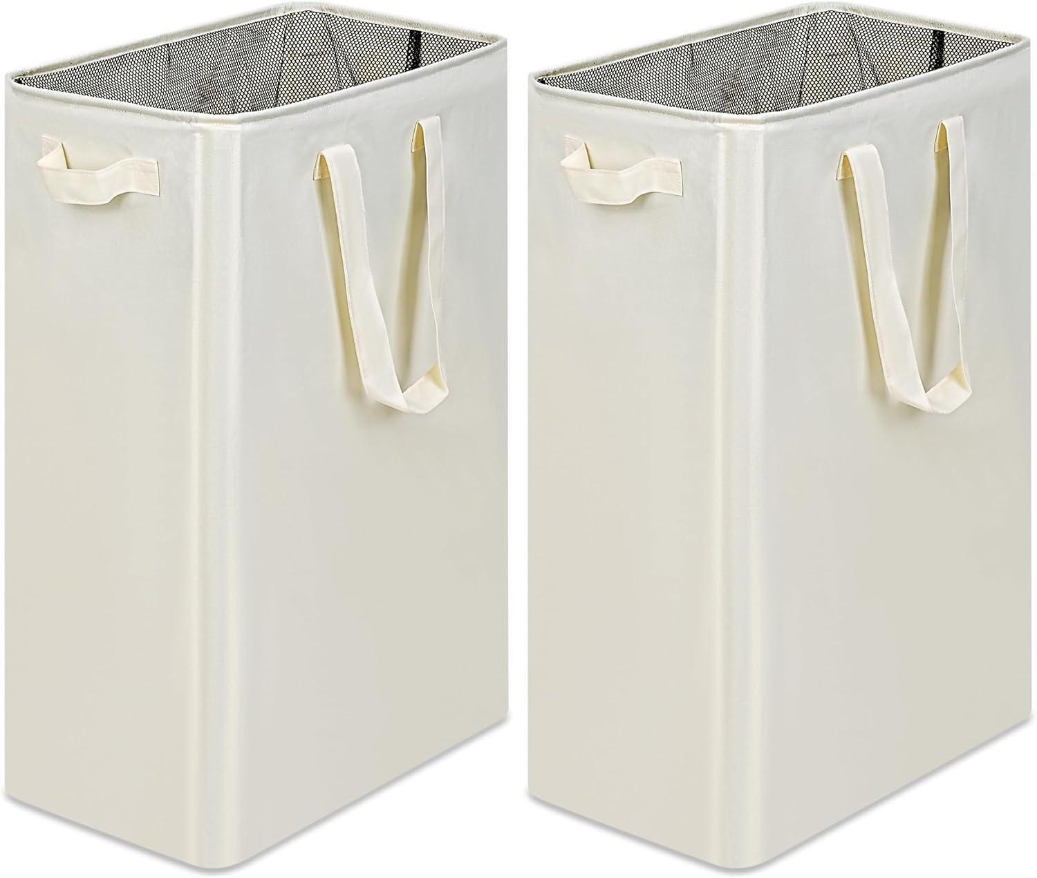 imageefluky Slim Laundry Basket Narrow Laundry Hamper with Handles Collapsible Dirty Clothes Hamper Tall Laundry Bin for Laundry Room Dorm and Bedroom 127 Gallons48L BlackBeige