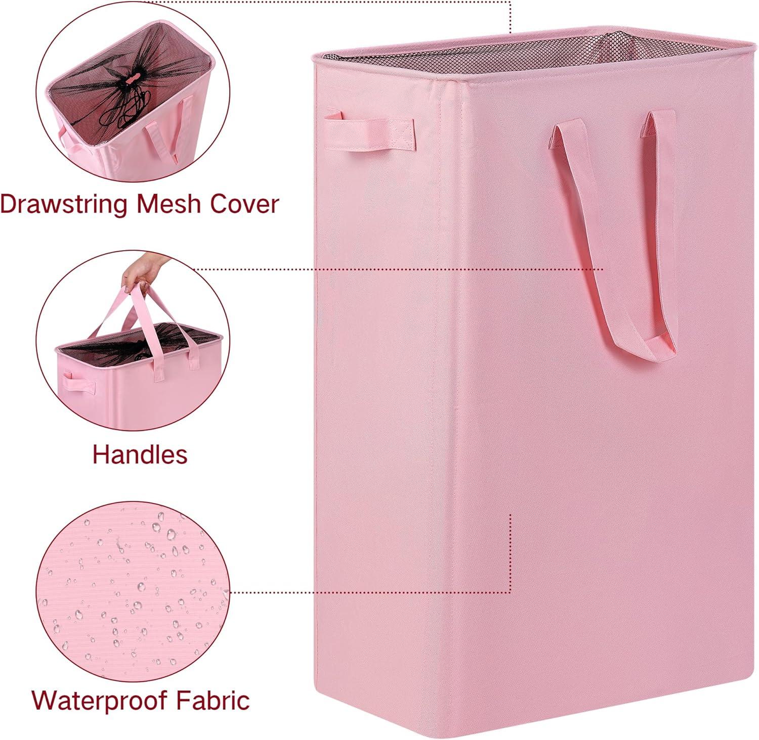 imageefluky Slim Laundry Basket Narrow Laundry Hamper with Handles Collapsible Dirty Clothes Hamper Tall Laundry Bin for Laundry Room Dorm and Bedroom 127 Gallons48L BlackPink
