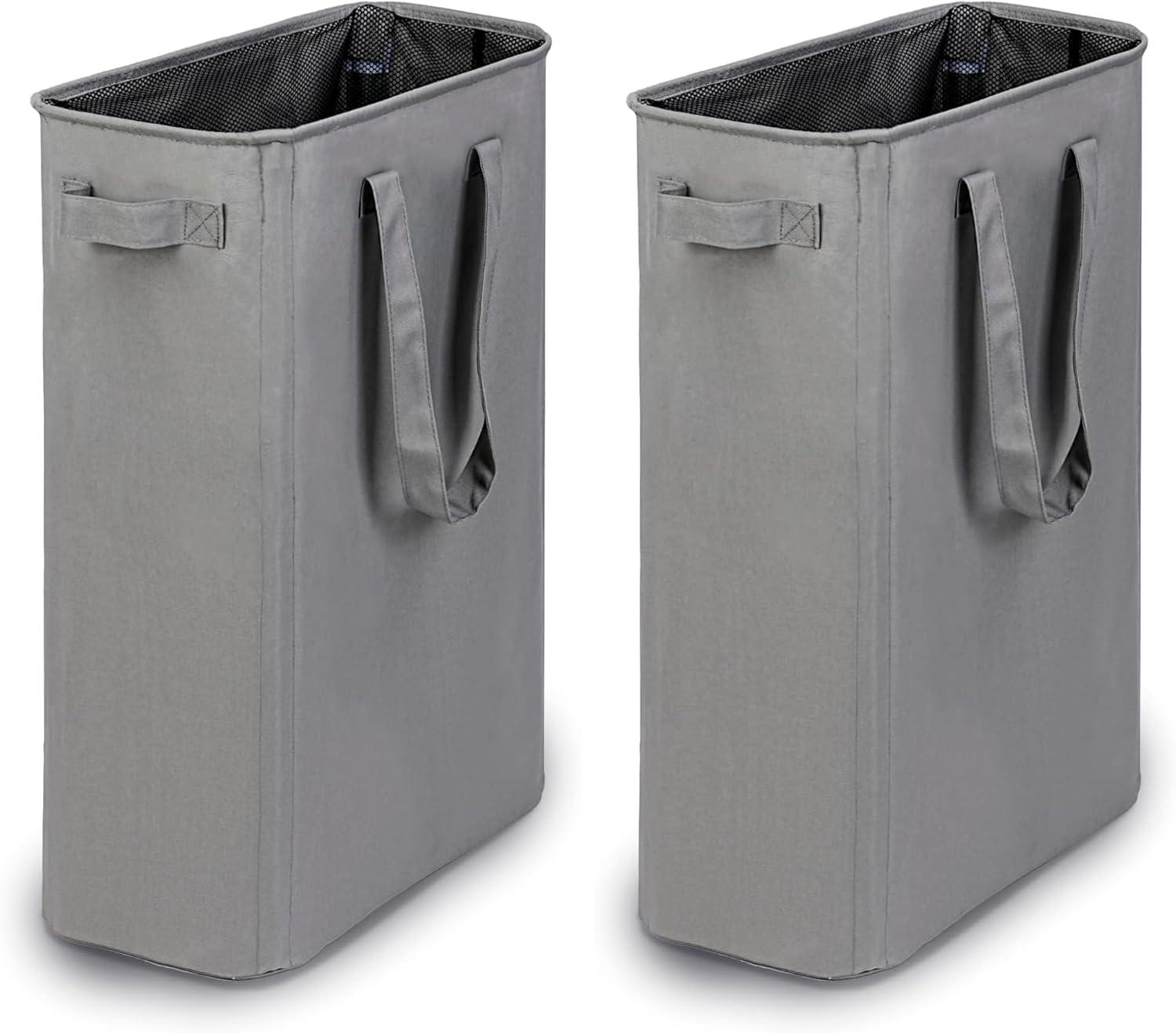 imageefluky Slim Laundry Basket Narrow Laundry Hamper with Handles Collapsible Dirty Clothes Hamper Tall Laundry Bin for Laundry Room Dorm and Bedroom 127 Gallons48L BlackGrey