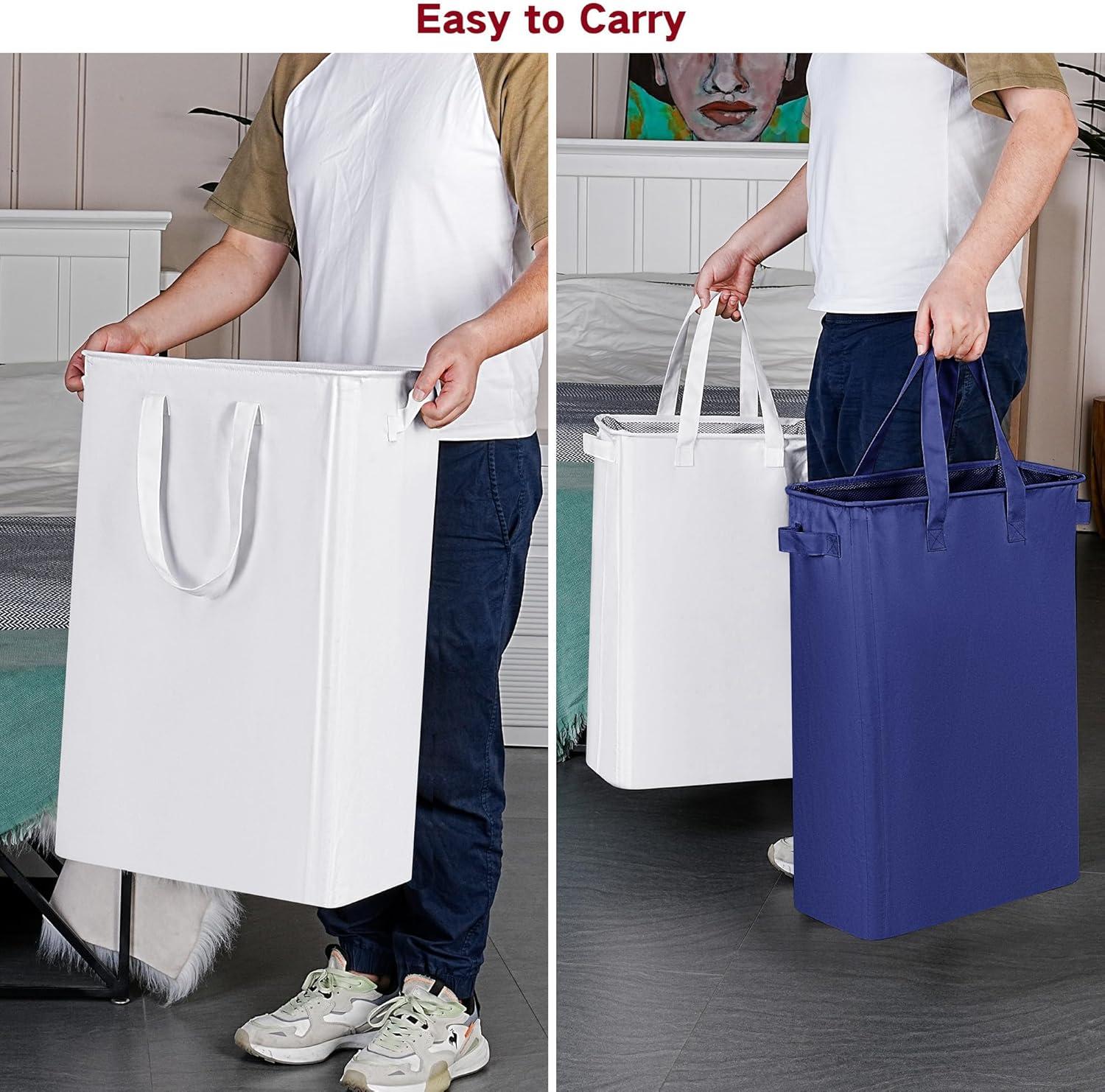 imageefluky Slim Laundry Basket Narrow Laundry Hamper with Handles Collapsible Dirty Clothes Hamper Tall Laundry Bin for Laundry Room Dorm and Bedroom 127 Gallons48L BlackWhite