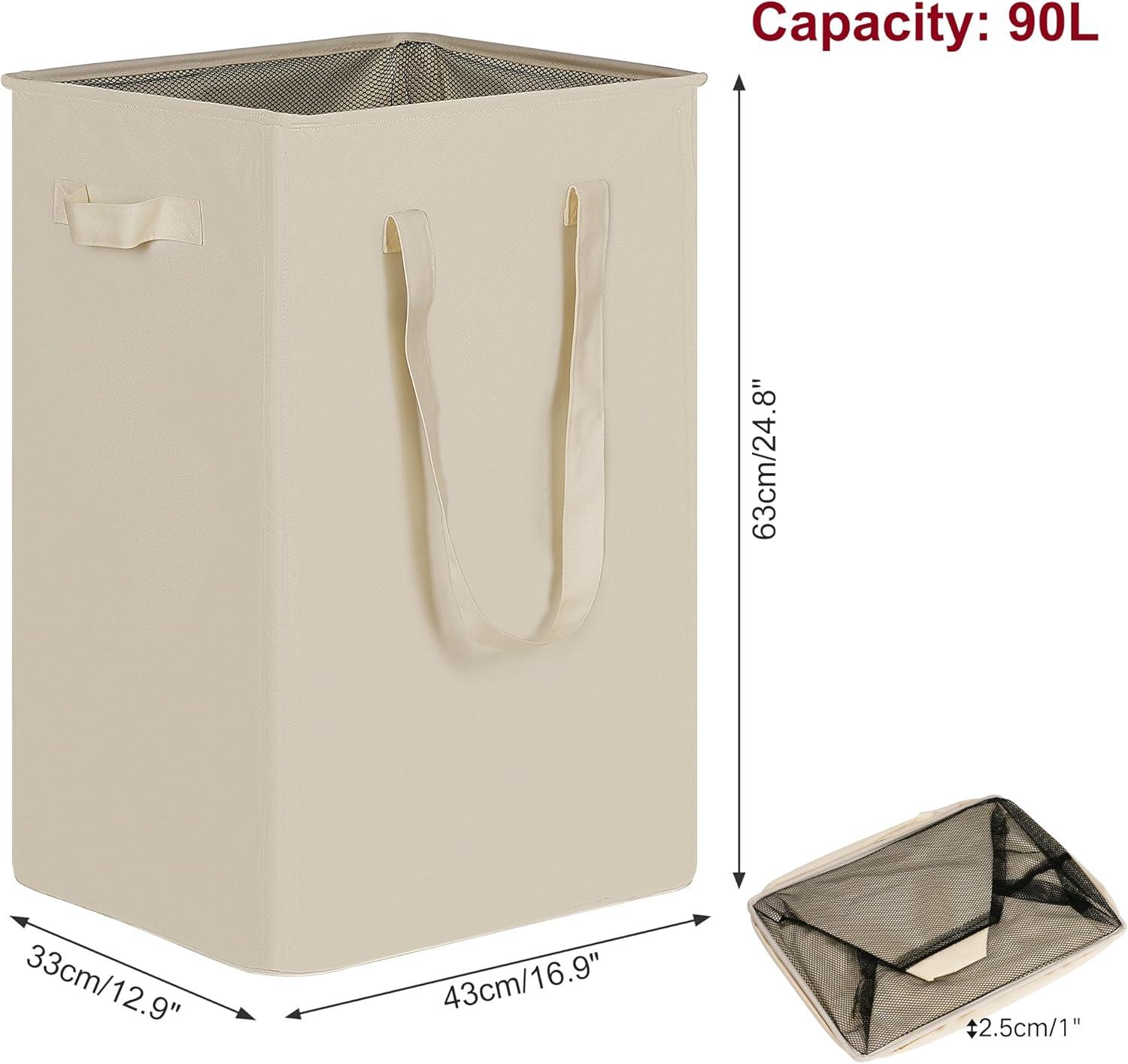imageefluky Slim Laundry Basket Narrow Laundry Hamper with Handles Collapsible Dirty Clothes Hamper Tall Laundry Bin for Laundry Room Dorm and Bedroom 127 Gallons48L BlackBeige