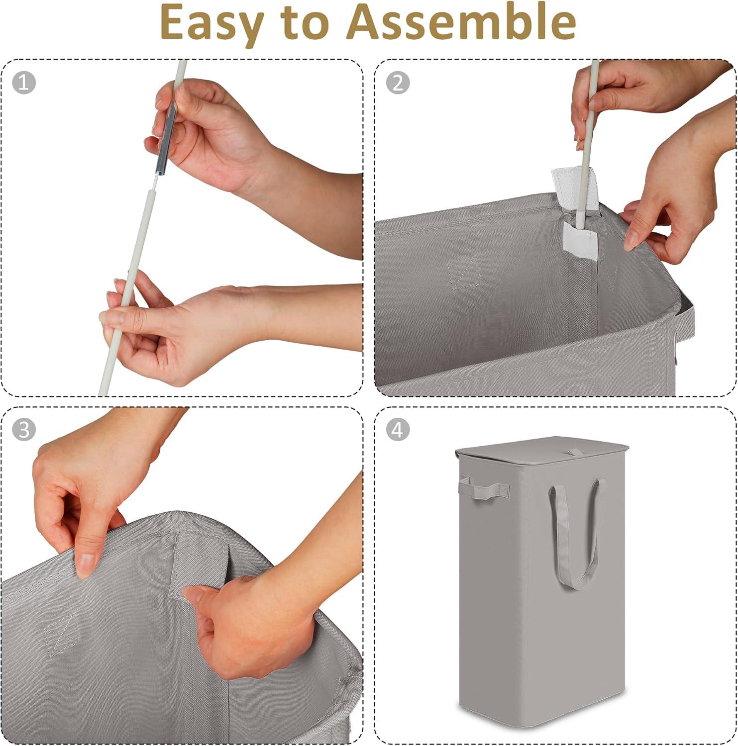 imageefluky Slim Laundry Basket Narrow Laundry Hamper with Handles Collapsible Dirty Clothes Hamper Tall Laundry Bin for Laundry Room Dorm and Bedroom 127 Gallons48L BlackGrey