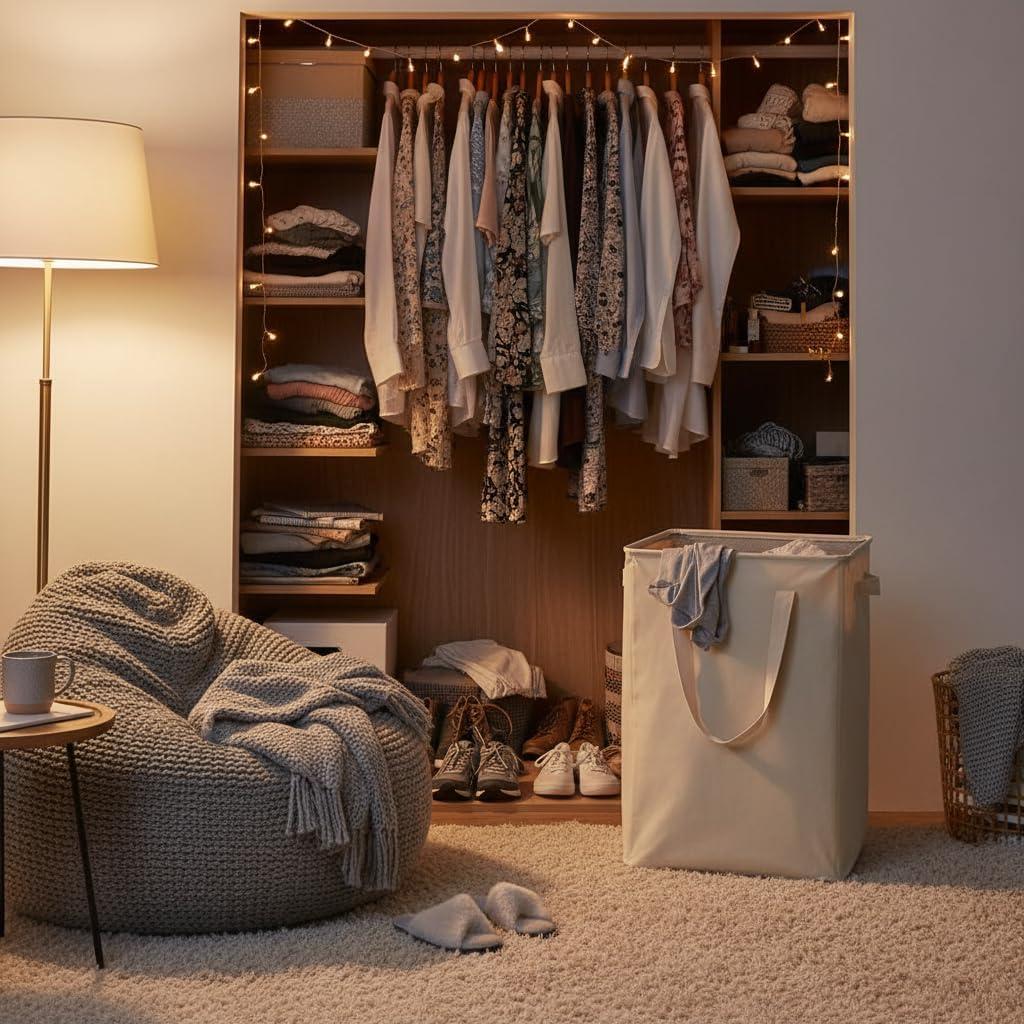 imageefluky Slim Laundry Basket Narrow Laundry Hamper with Handles Collapsible Dirty Clothes Hamper Tall Laundry Bin for Laundry Room Dorm and Bedroom 127 Gallons48L BlackBeige
