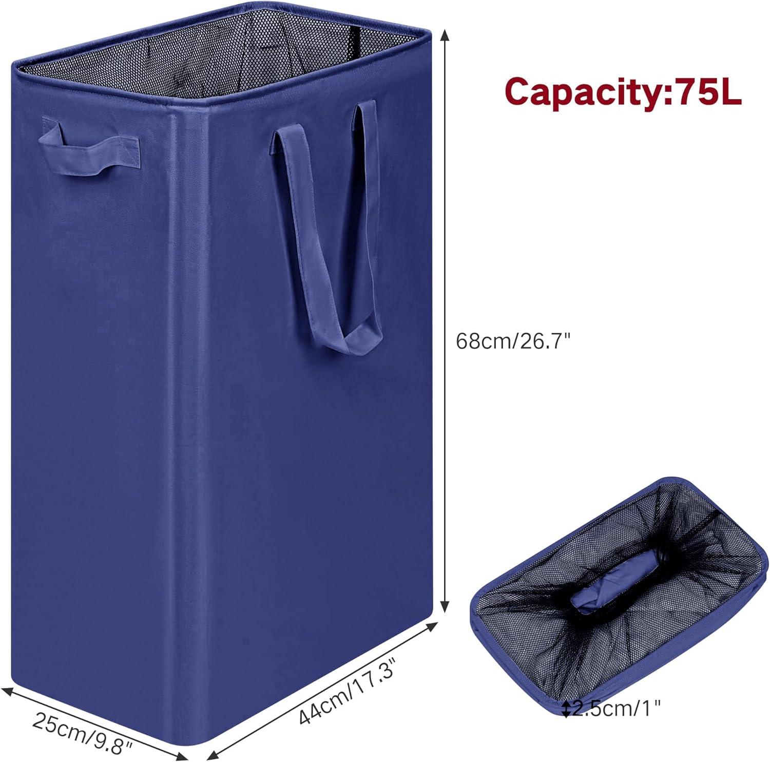 imageefluky Slim Laundry Basket Narrow Laundry Hamper with Handles Collapsible Dirty Clothes Hamper Tall Laundry Bin for Laundry Room Dorm and Bedroom 127 Gallons48L BlackBlue