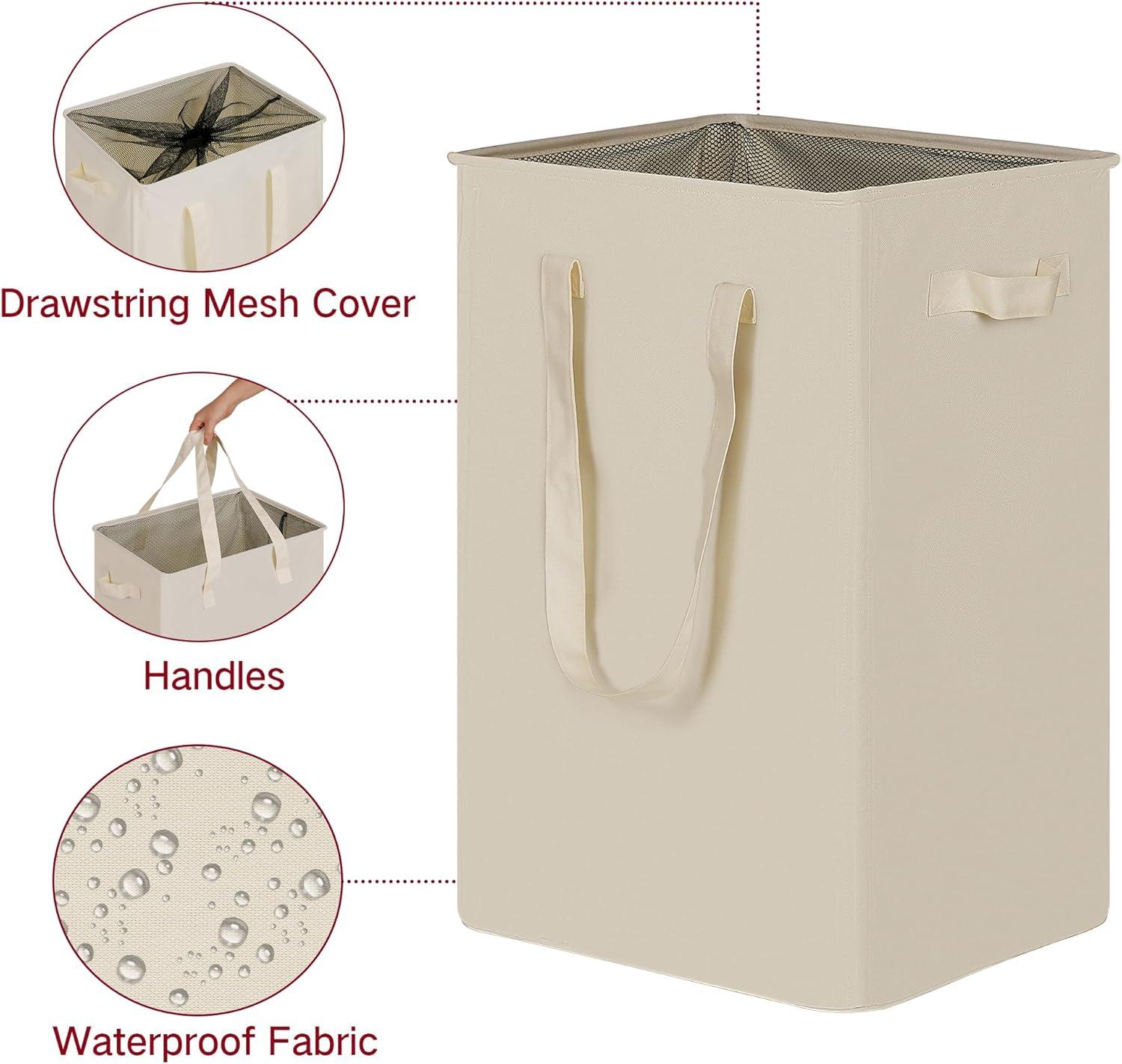 imageefluky Slim Laundry Basket Narrow Laundry Hamper with Handles Collapsible Dirty Clothes Hamper Tall Laundry Bin for Laundry Room Dorm and Bedroom 127 Gallons48L BlackBeige