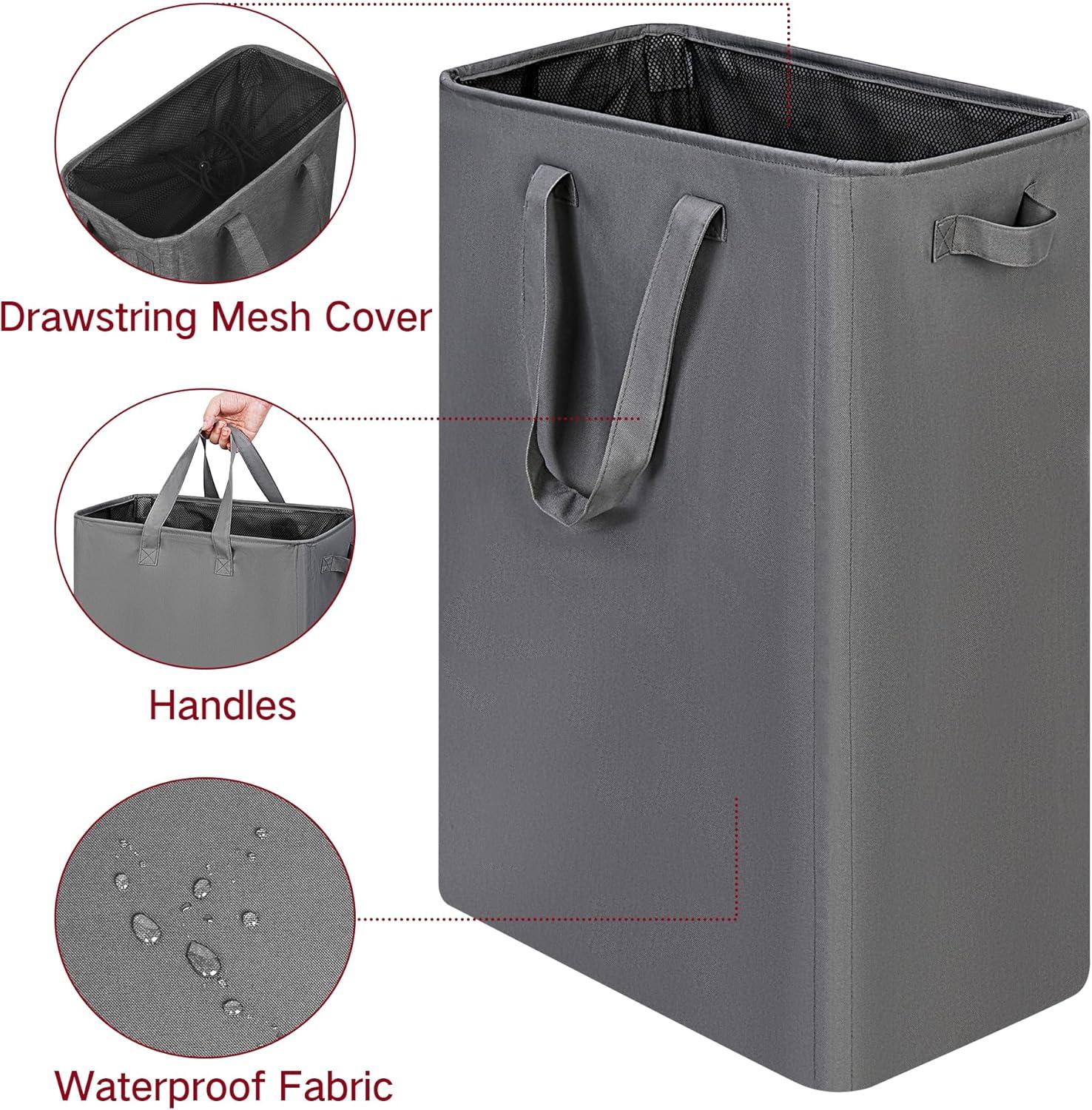 imageefluky Slim Laundry Basket Narrow Laundry Hamper with Handles Collapsible Dirty Clothes Hamper Tall Laundry Bin for Laundry Room Dorm and Bedroom 127 Gallons48L BlackGrey