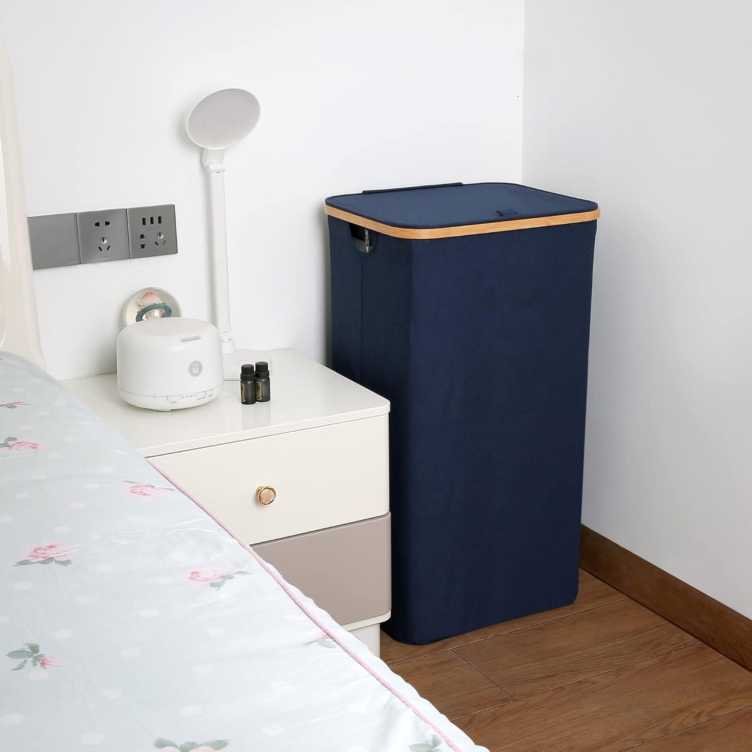 imageefluky Slim Laundry Basket with Lid Narrow Laundry Hamper with Removable Bag Skinny Dirty Clothes Basket with Bamboo Handles for Bathroom Bedroom amp Laundry Room 75L PinkBlue