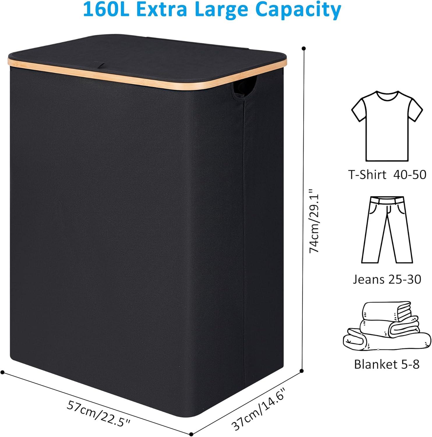 imageefluky Slim Laundry Basket with Lid Narrow Laundry Hamper with Removable Bag Skinny Dirty Clothes Basket with Bamboo Handles for Bathroom Bedroom amp Laundry Room 75L PinkBlack