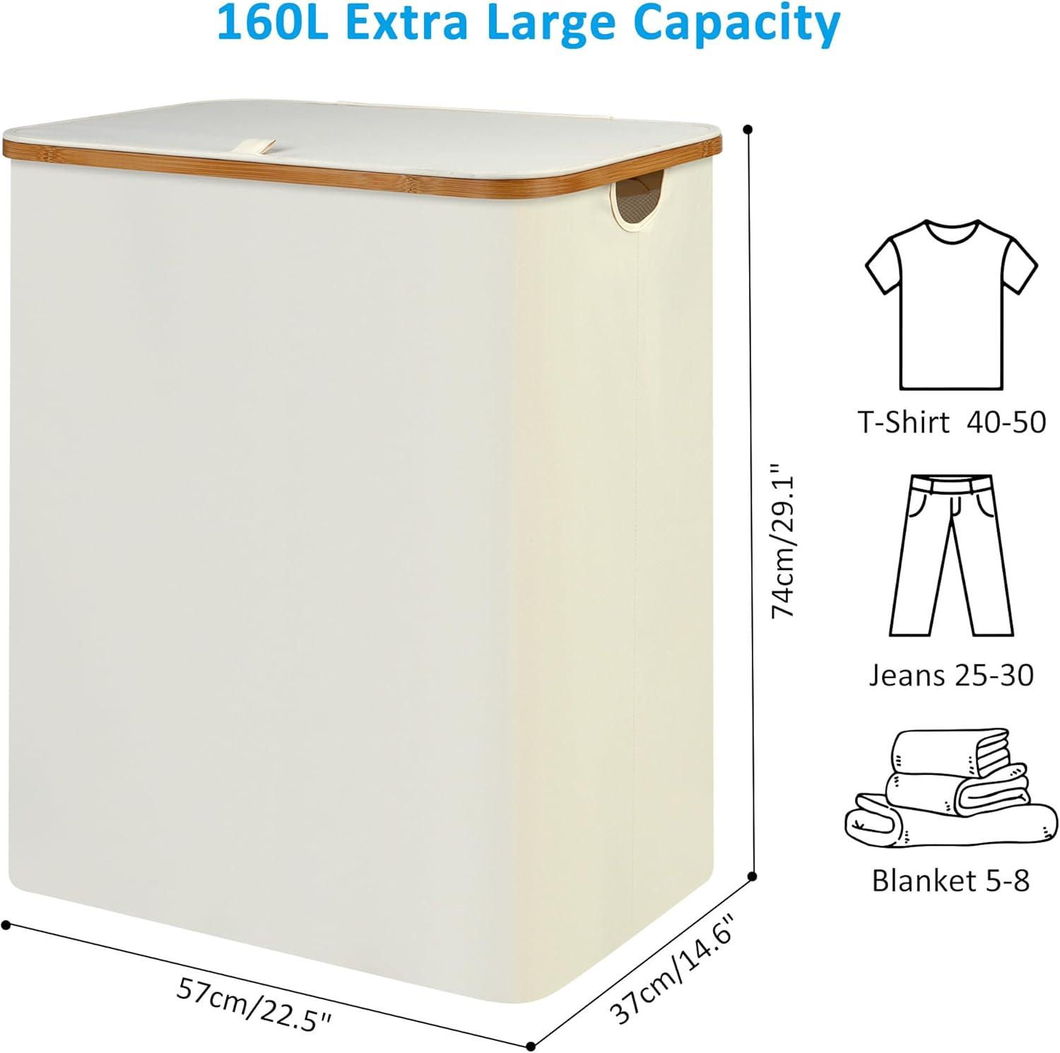 imageefluky Slim Laundry Basket with Lid Narrow Laundry Hamper with Removable Bag Skinny Dirty Clothes Basket with Bamboo Handles for Bathroom Bedroom amp Laundry Room 75L PinkBeige