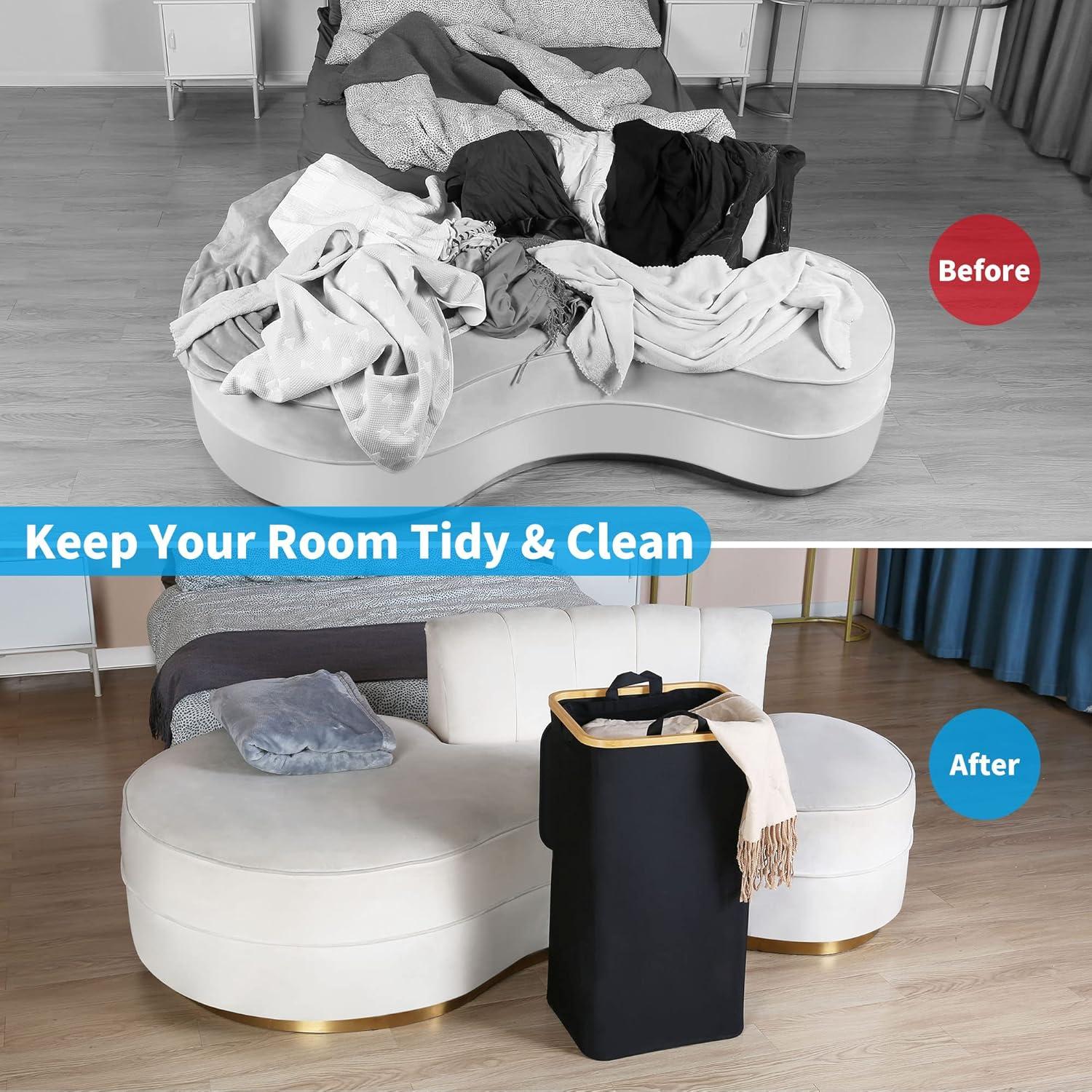 imageefluky Slim Laundry Basket with Lid Narrow Laundry Hamper with Removable Bag Skinny Dirty Clothes Basket with Bamboo Handles for Bathroom Bedroom amp Laundry Room 75L PinkBlack