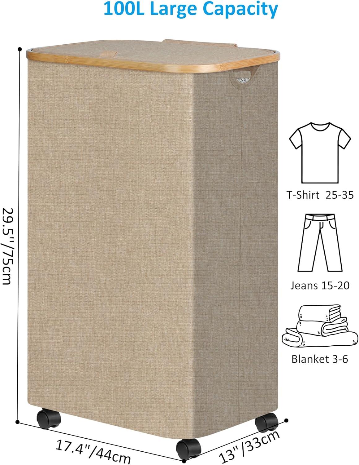 imageefluky Slim Laundry Basket with Lid Tall Narrow Washing Basket for Laundry Folding Small Slimline Laundry Baskets for Dirty Clothes 63L Cloth Storage Basket Beige EF63BeigeOatmeal
