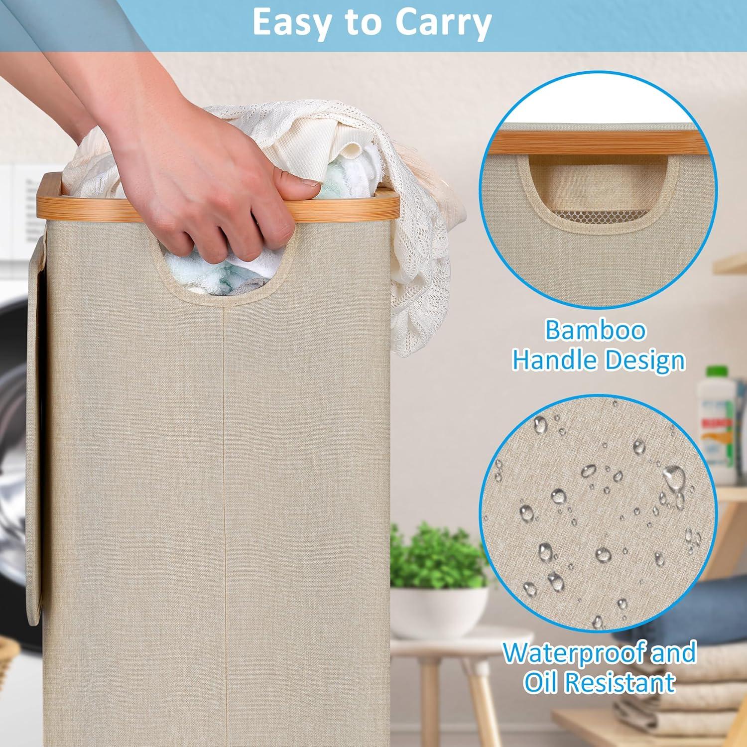 imageefluky Slim Laundry Basket with Lid Tall Narrow Washing Basket for Laundry Folding Small Slimline Laundry Baskets for Dirty Clothes 63L Cloth Storage Basket Beige EF63BeigeOatmeal