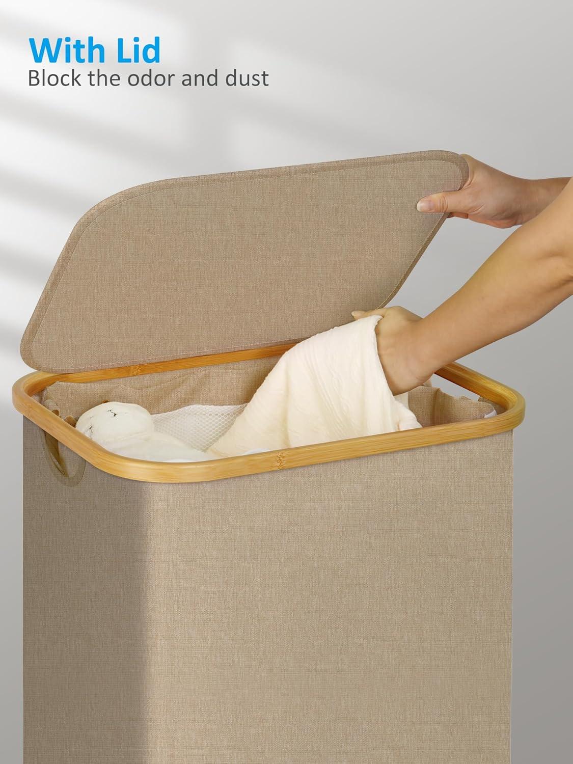 imageefluky Slim Laundry Basket with Lid Tall Narrow Washing Basket for Laundry Folding Small Slimline Laundry Baskets for Dirty Clothes 63L Cloth Storage Basket Beige EF63BeigeOatmeal