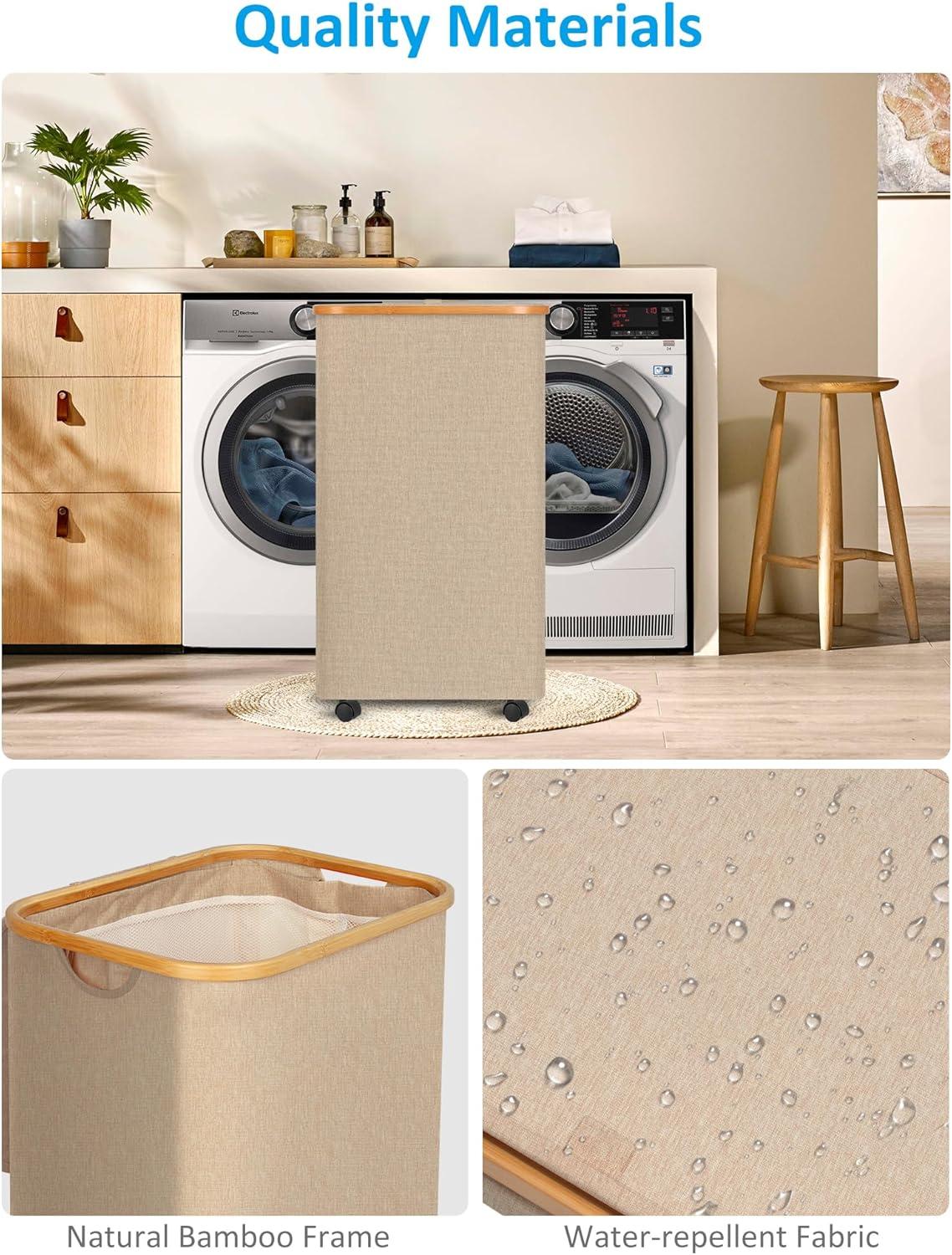 imageefluky Slim Laundry Basket with Lid Tall Narrow Washing Basket for Laundry Folding Small Slimline Laundry Baskets for Dirty Clothes 63L Cloth Storage Basket Beige EF63BeigeOatmeal