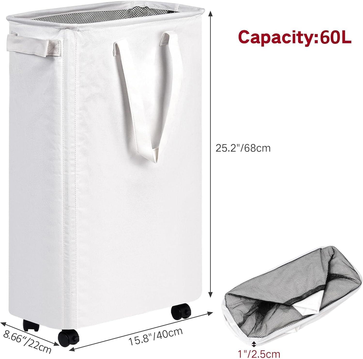 imageefluky Slim Laundry Hamper with Wheels Rolling Laundry Basket for Clothes Small Laundry Basket for Bedroom Dorm and Laundry Room 60L 127 Gallons BeigeWhite