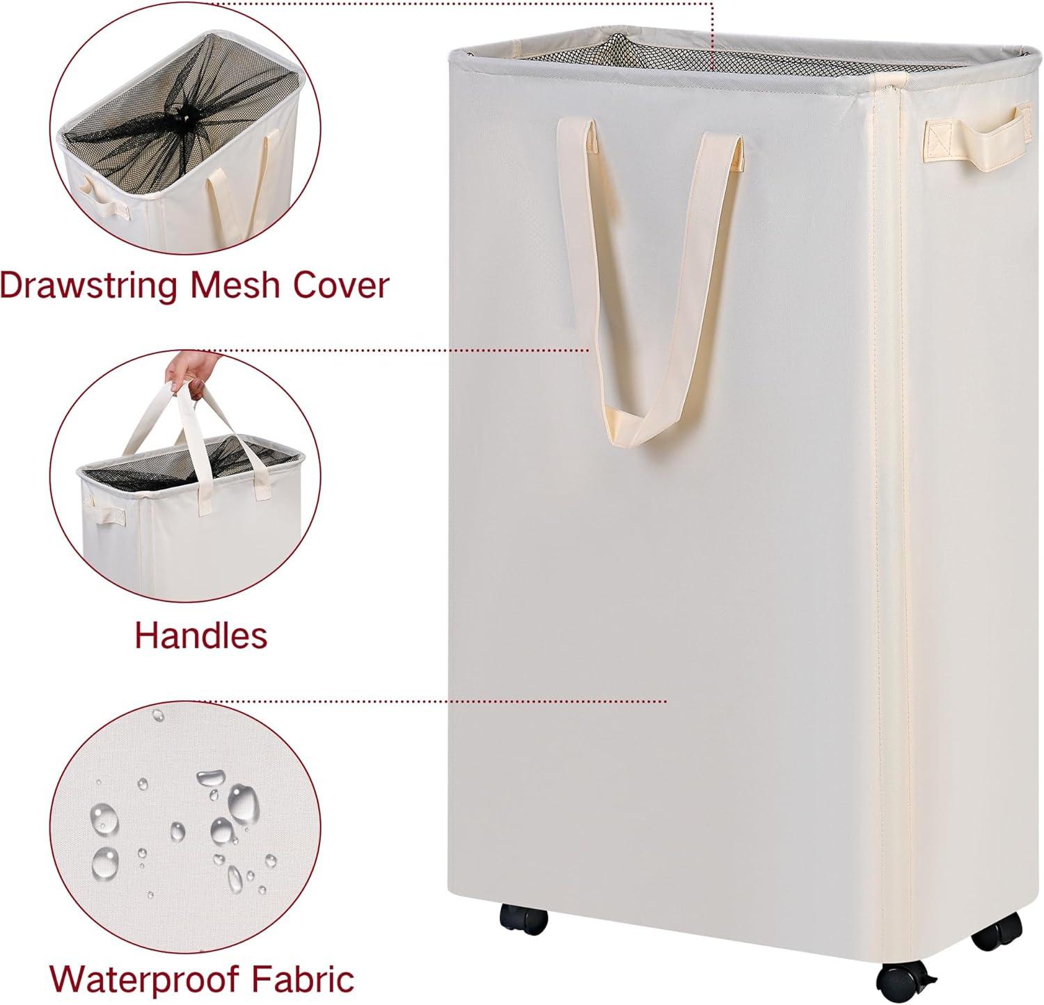 imageefluky Slim Laundry Hamper with Wheels Rolling Laundry Basket for Clothes Small Laundry Basket for Bedroom Dorm and Laundry Room 60L 127 Gallons BeigeBeige