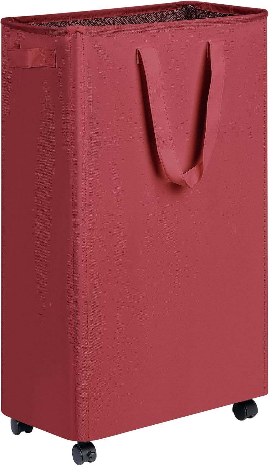 imageefluky Slim Laundry Hamper with Wheels Rolling Laundry Basket for Clothes Small Laundry Basket for Bedroom Dorm and Laundry Room 60L 127 Gallons BeigeRed