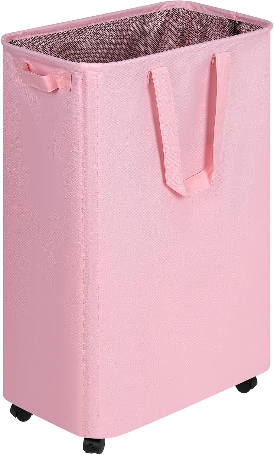 imageefluky Slim Laundry Hamper with Wheels Rolling Laundry Basket for Clothes Small Laundry Basket for Bedroom Dorm and Laundry Room 60L 127 Gallons BeigePink