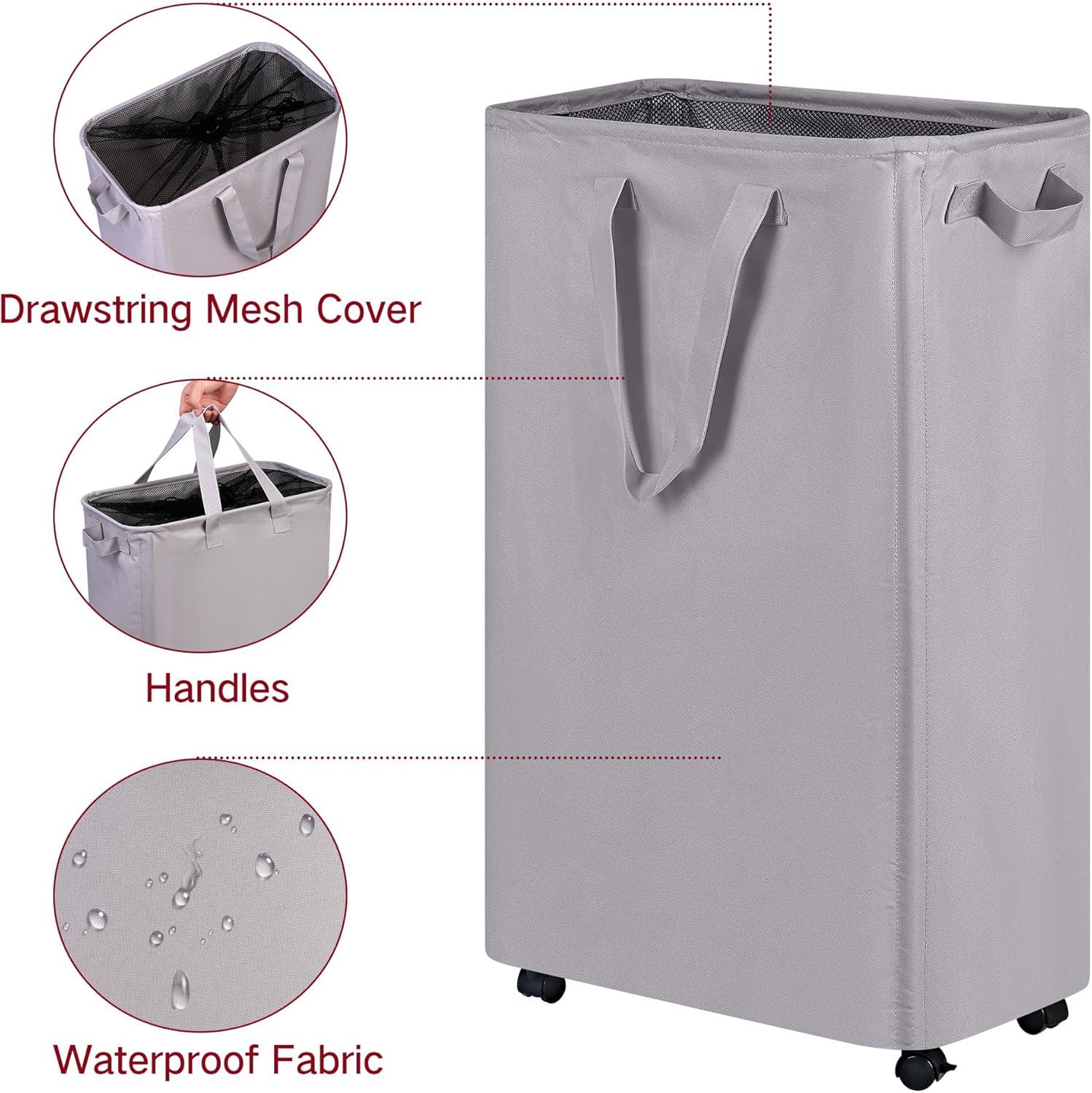 imageefluky Slim Laundry Hamper with Wheels Rolling Laundry Basket for Clothes Small Laundry Basket for Bedroom Dorm and Laundry Room 60L 127 Gallons BeigeGrey