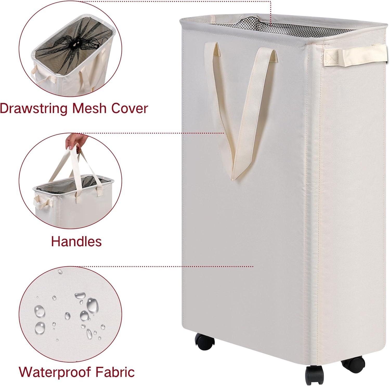 imageefluky Slim Laundry Hamper with Wheels Rolling Laundry Basket for Clothes Small Laundry Basket for Bedroom Dorm and Laundry Room 60L 127 Gallons BeigeBeige