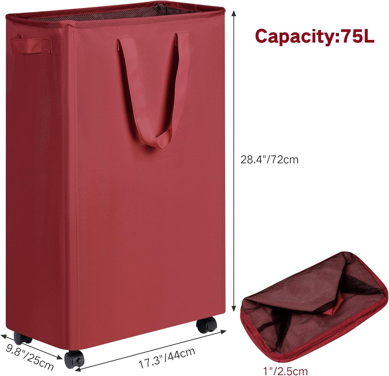 imageefluky Slim Laundry Hamper with Wheels Rolling Laundry Basket for Clothes Small Laundry Basket for Bedroom Dorm and Laundry Room 60L 127 Gallons BeigeRed