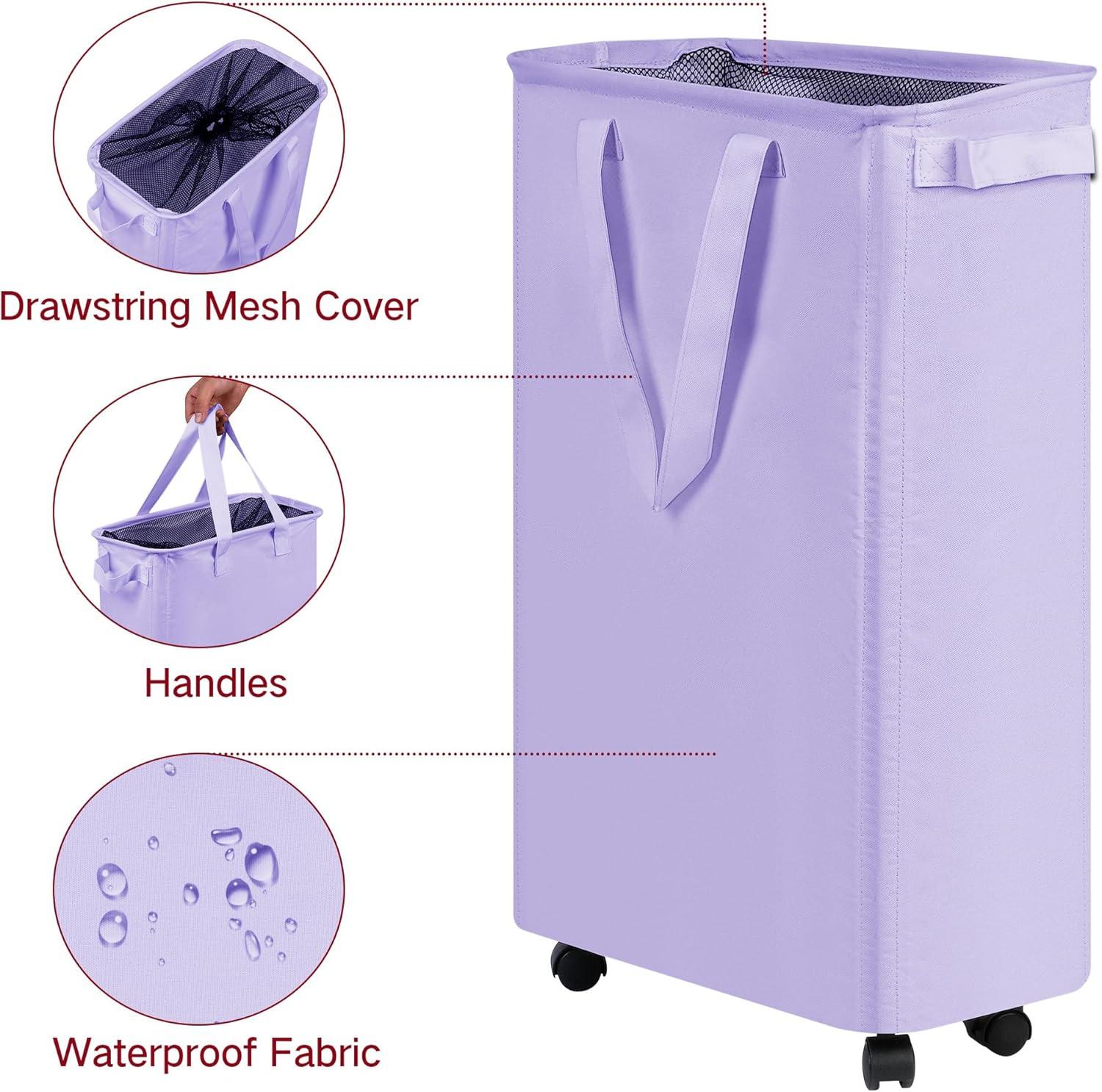imageefluky Slim Laundry Hamper with Wheels Rolling Laundry Basket for Clothes Small Laundry Basket for Bedroom Dorm and Laundry Room 60L 127 Gallons BeigePurple