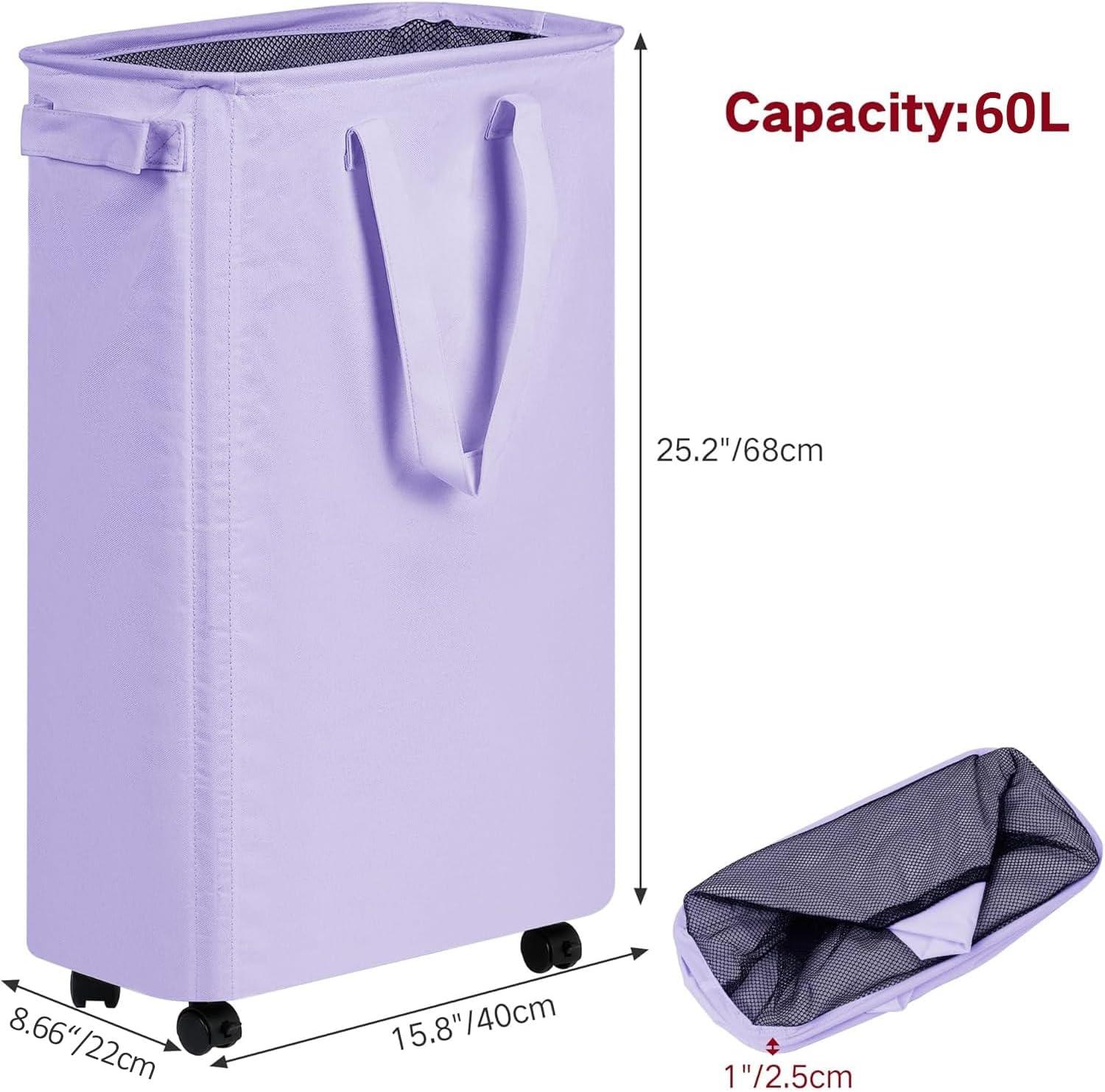 imageefluky Slim Laundry Hamper with Wheels Rolling Laundry Basket for Clothes Small Laundry Basket for Bedroom Dorm and Laundry Room 60L 127 Gallons BeigePurple