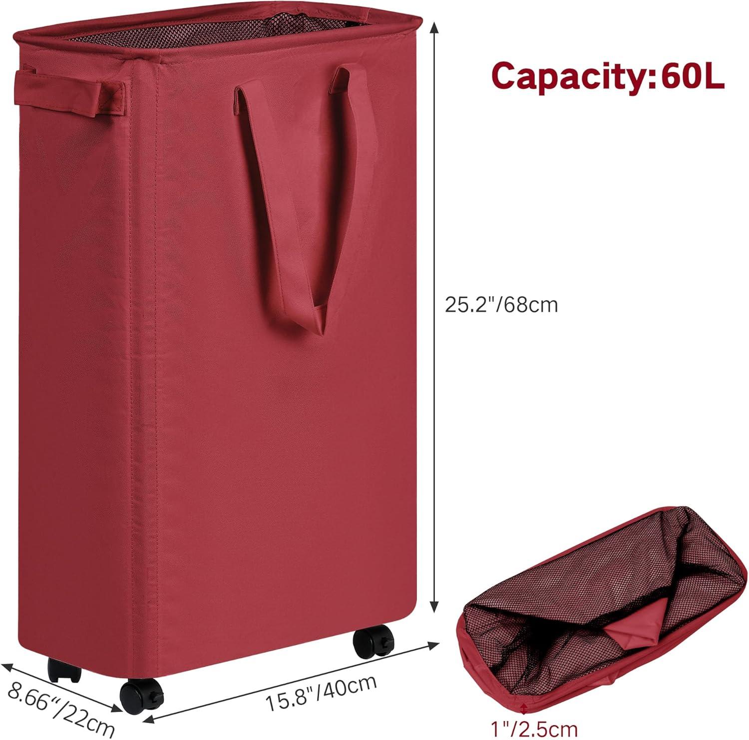 imageefluky Slim Laundry Hamper with Wheels Rolling Laundry Basket for Clothes Small Laundry Basket for Bedroom Dorm and Laundry Room 60L 127 Gallons BeigeRed